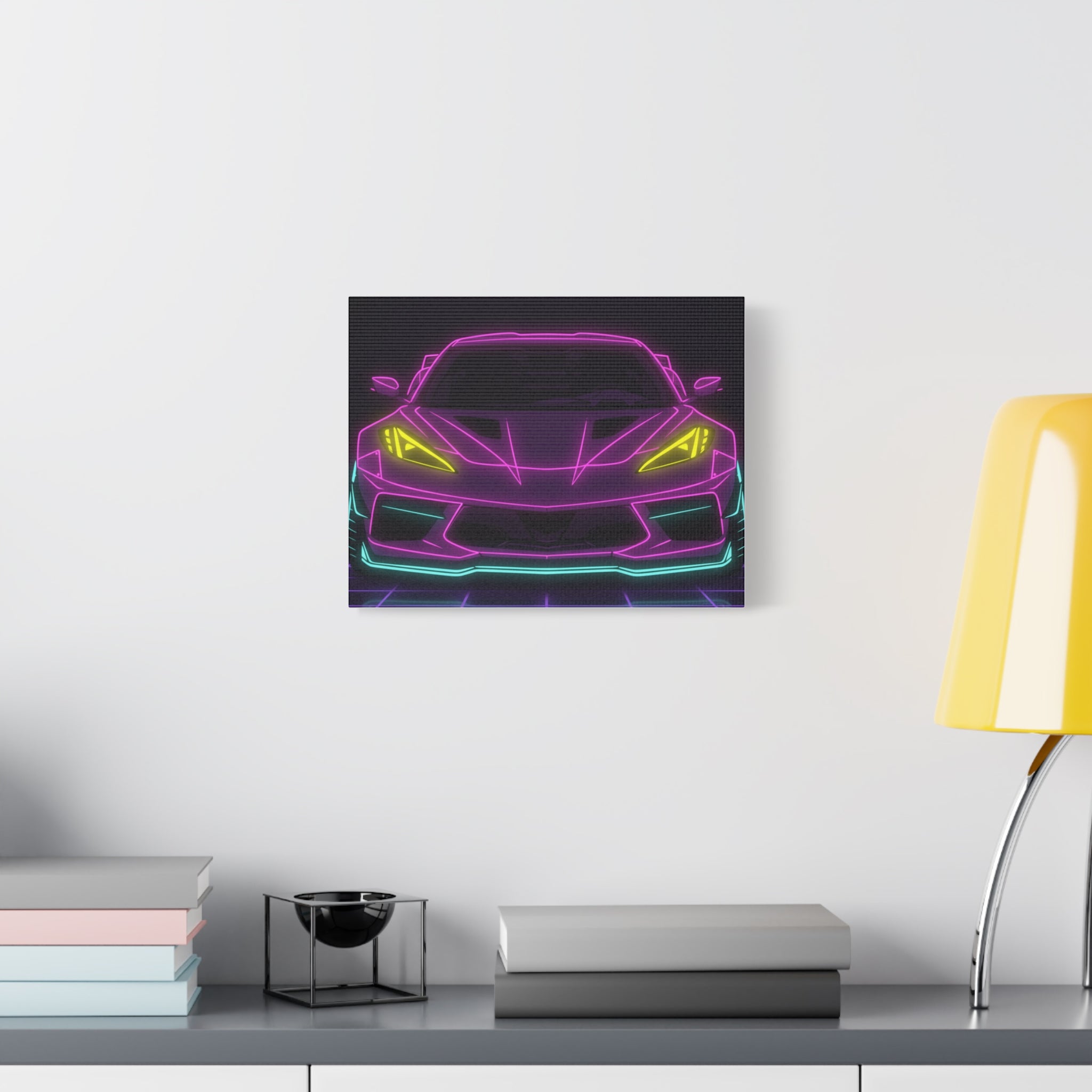 Corvette C8 (2020+) Neon Synthwave Canvas Wall Art