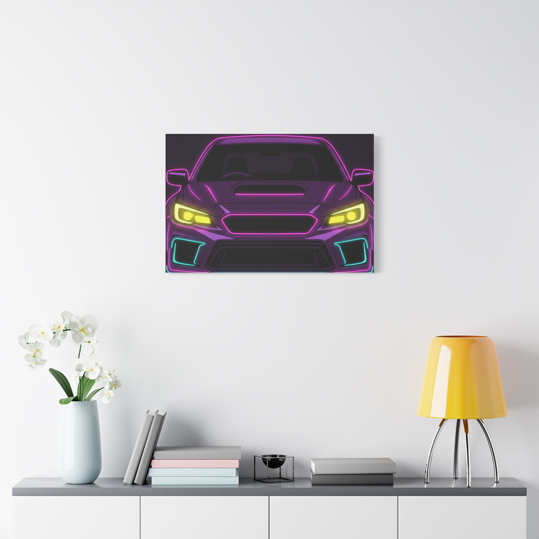 Subaru WRX STI Neon Synthwave Canvas Wall Art