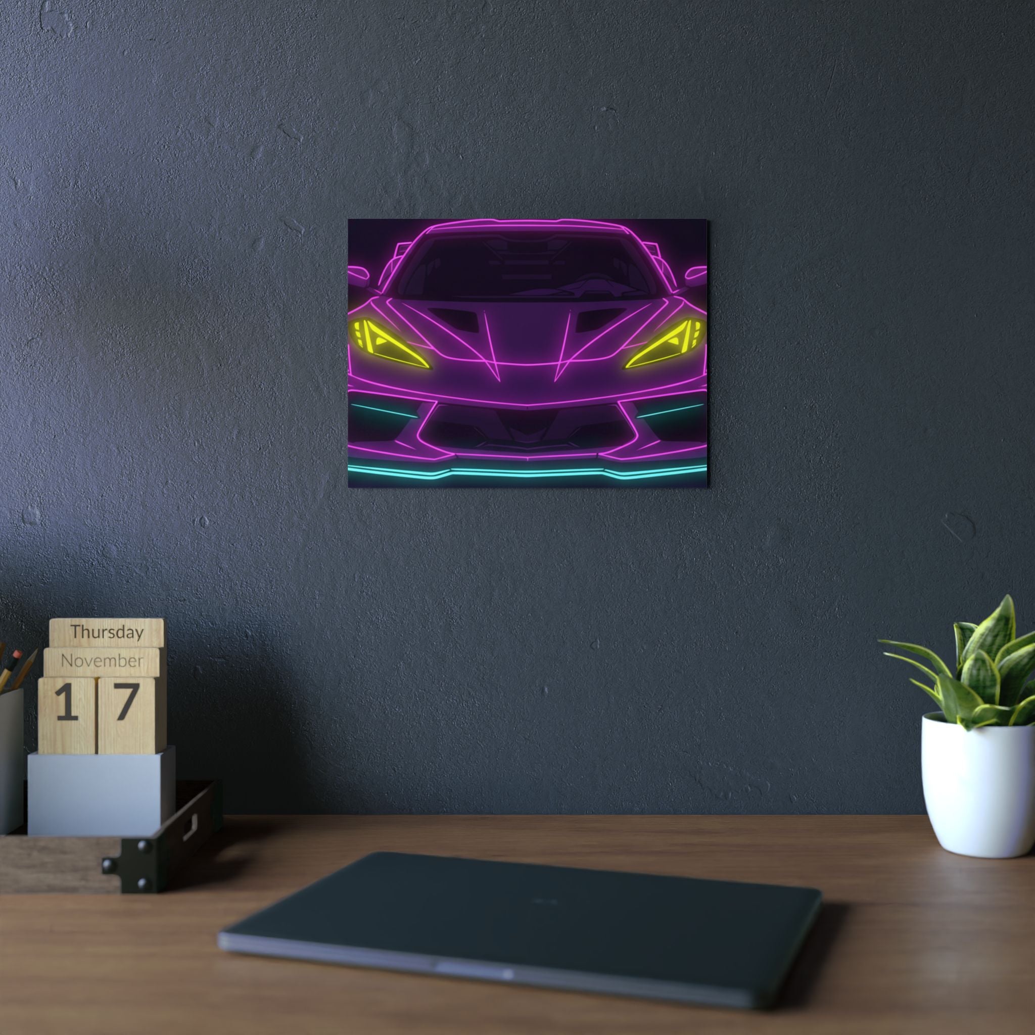 Corvette C8 (2020+) Neon Synthwave Metal Wall Sign