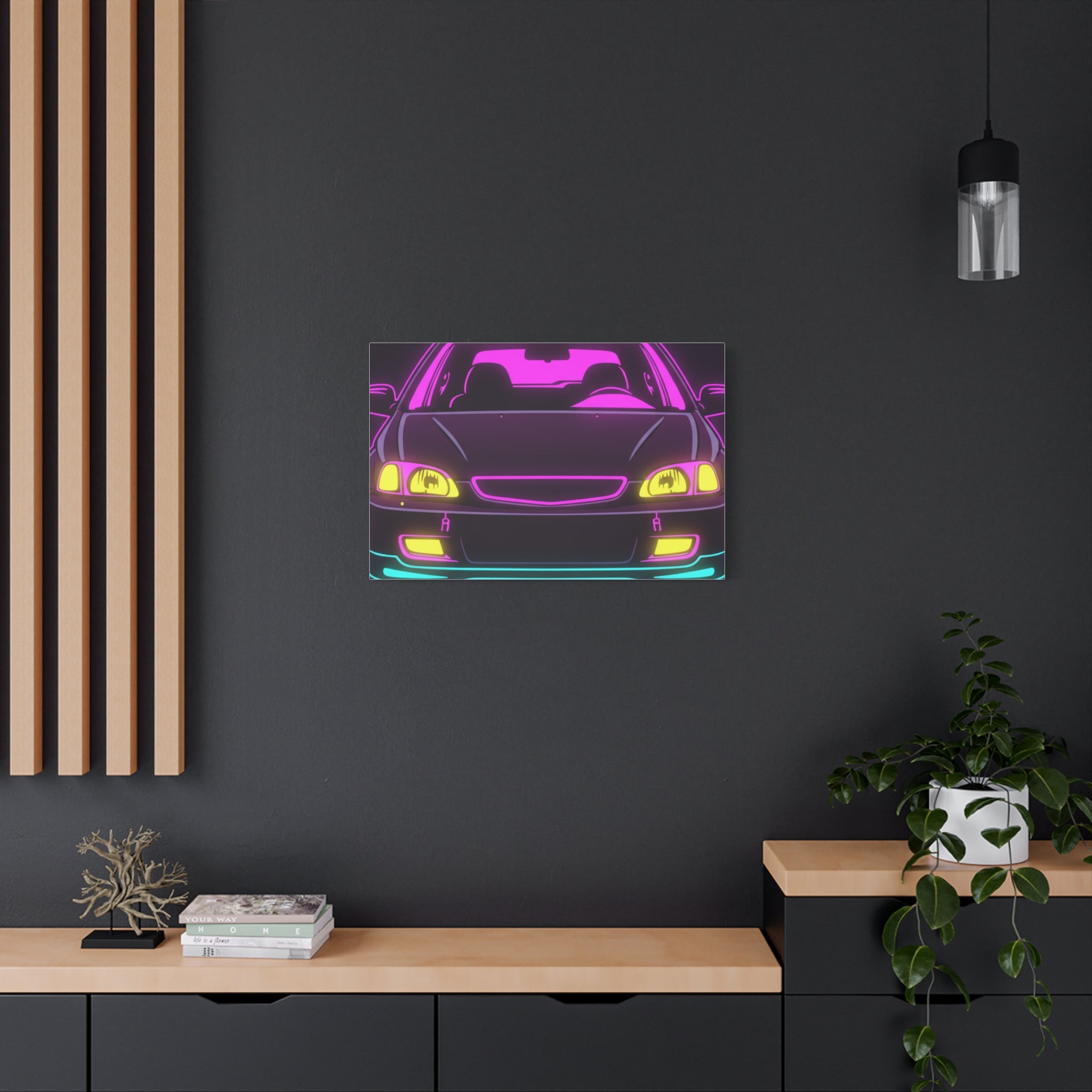Honda Civic EK Hatch Neon Synthwave Canvas Wall Art
