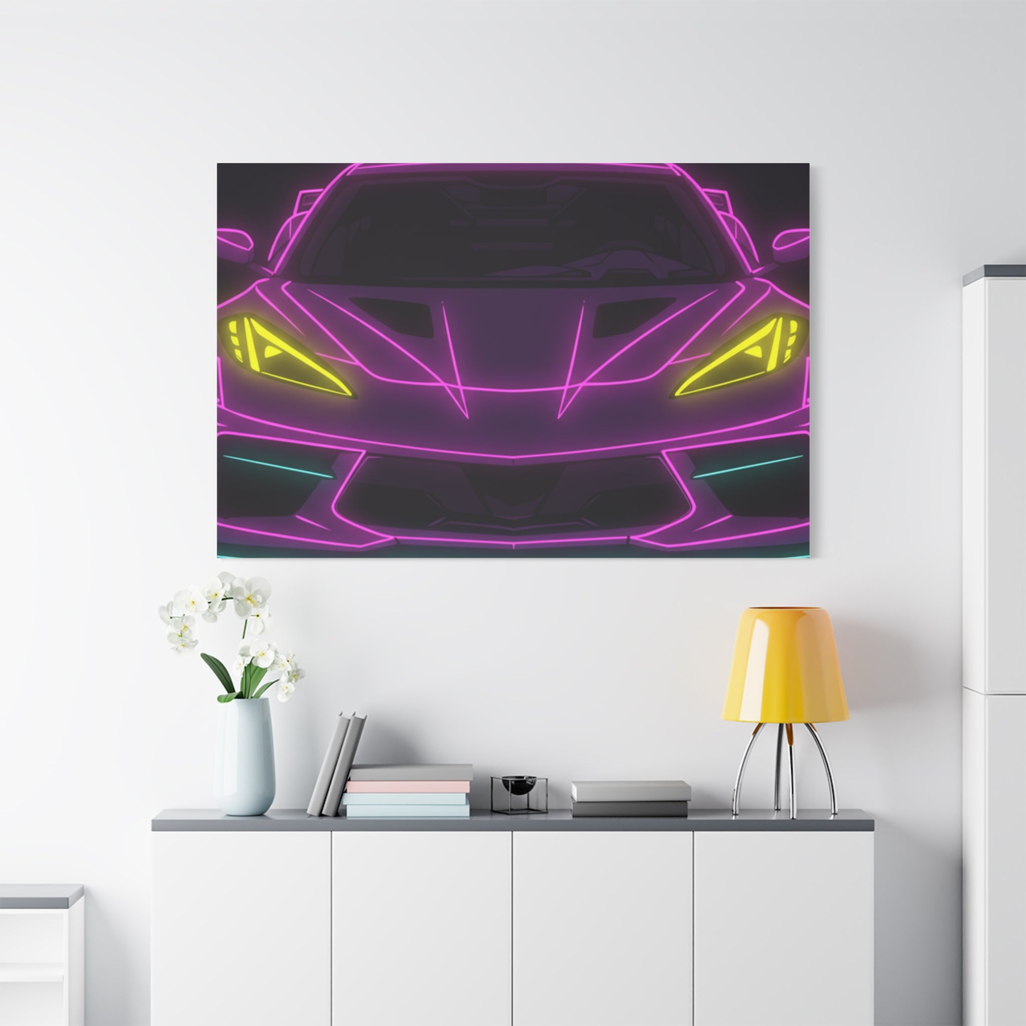 Corvette C8 (2020+) Neon Synthwave Canvas Wall Art