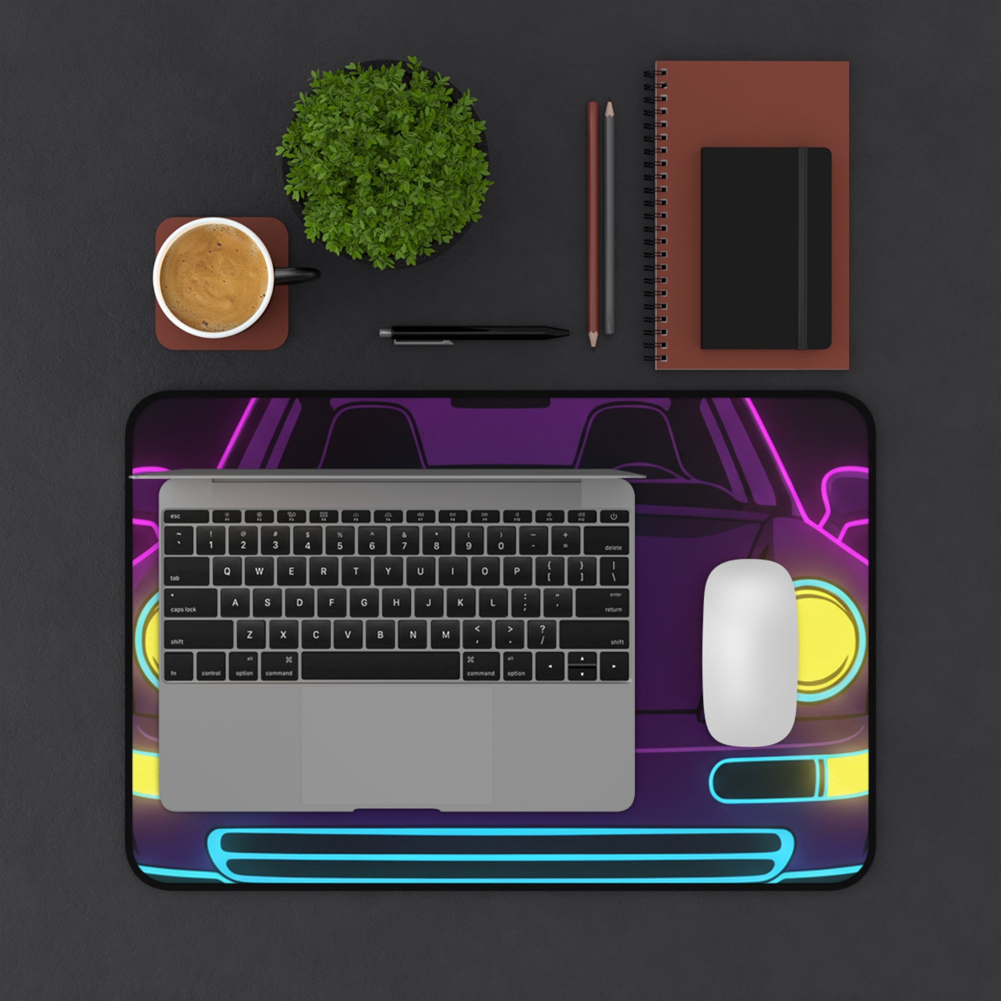 Porsche 964 Singer Neon Synthwave Desk Mat