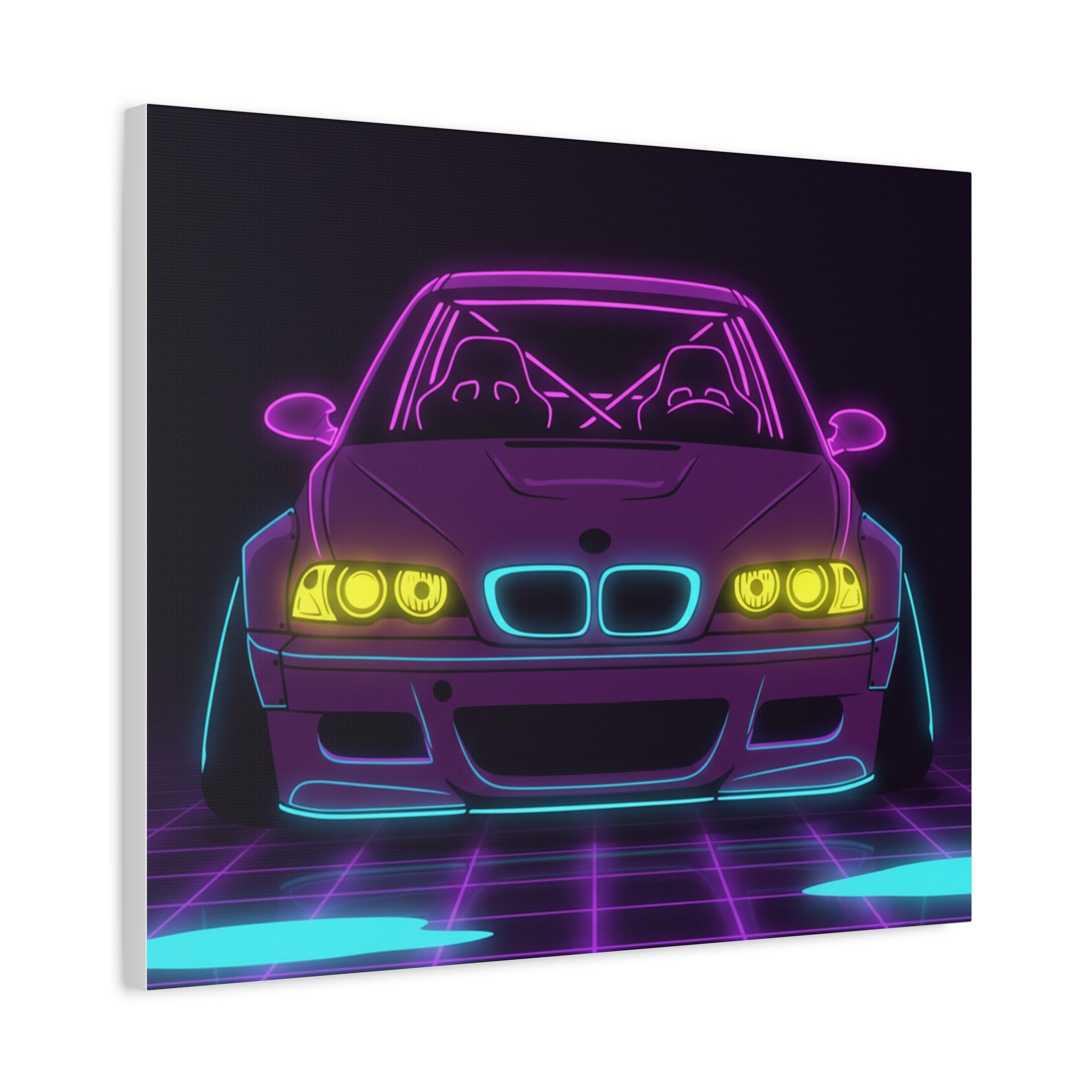 BMW E46 M3 (2000-06) Neon Synthwave Canvas Wall Art