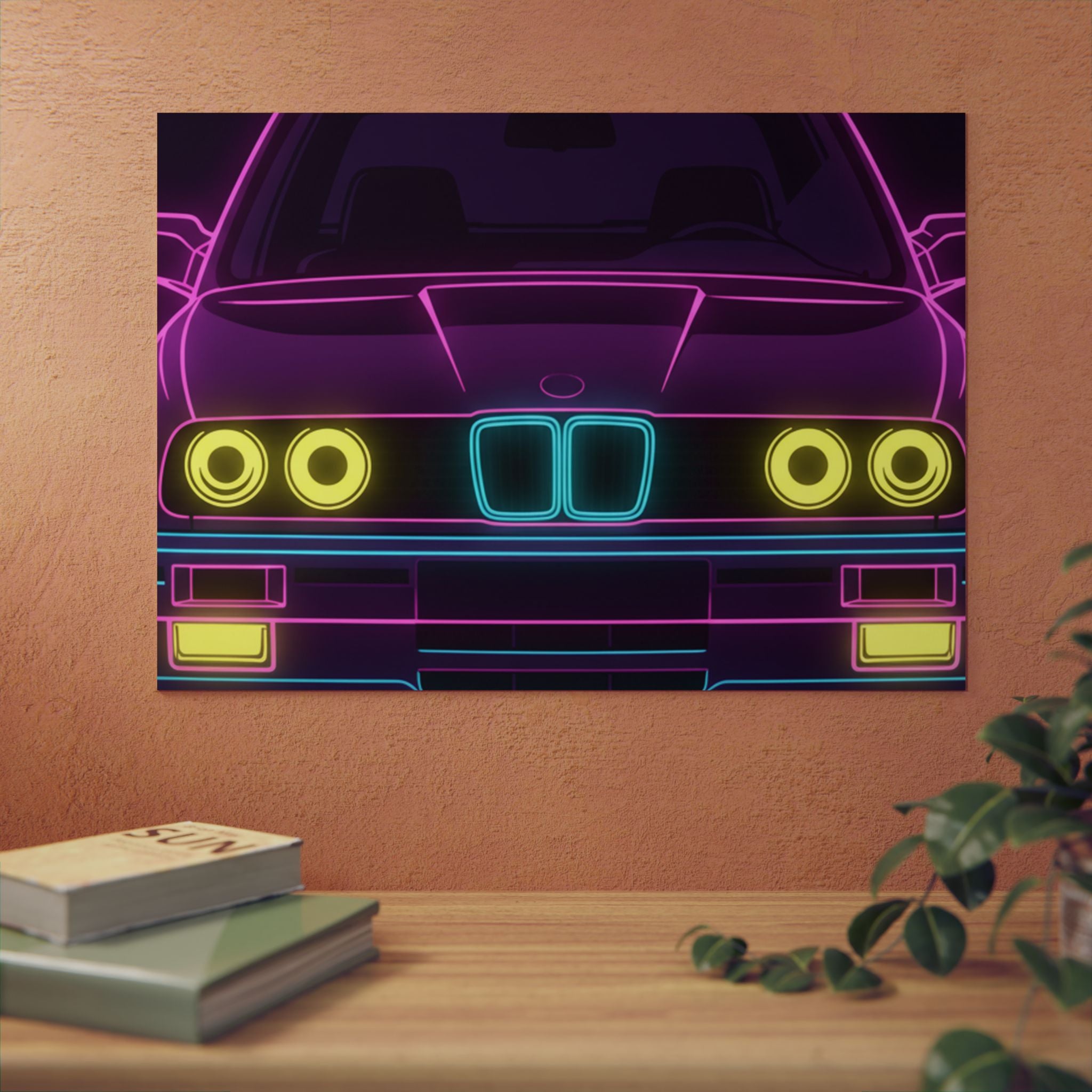BMW E30 Neon Synthwave Metal Wall Sign
