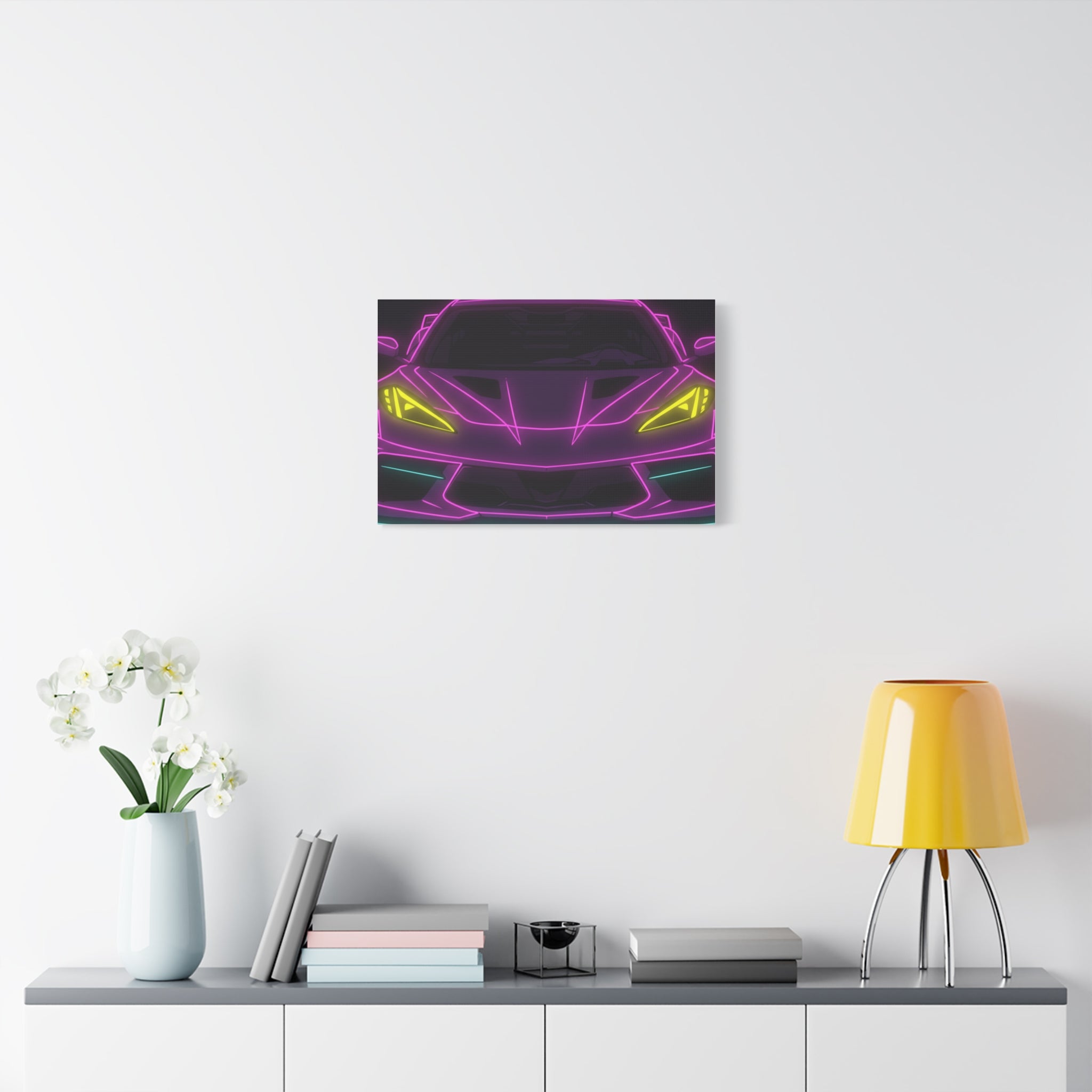 Corvette C8 (2020+) Neon Synthwave Canvas Wall Art