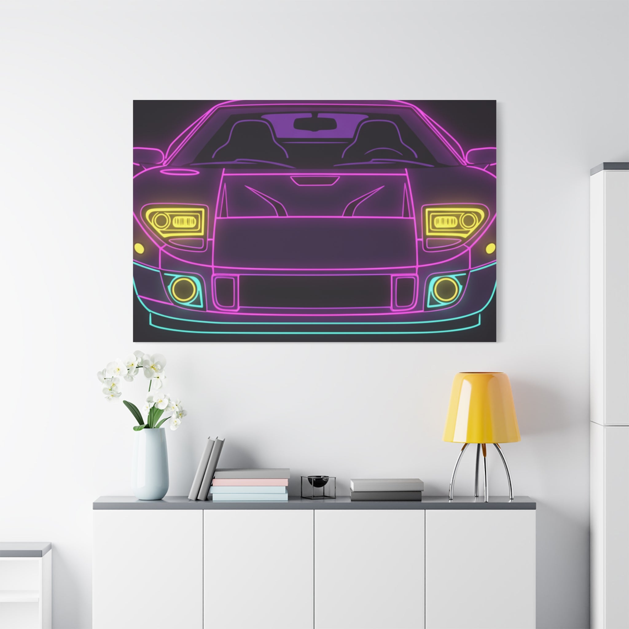 Ford GT40 (1964-69) Neon Synthwave Canvas Wall Art
