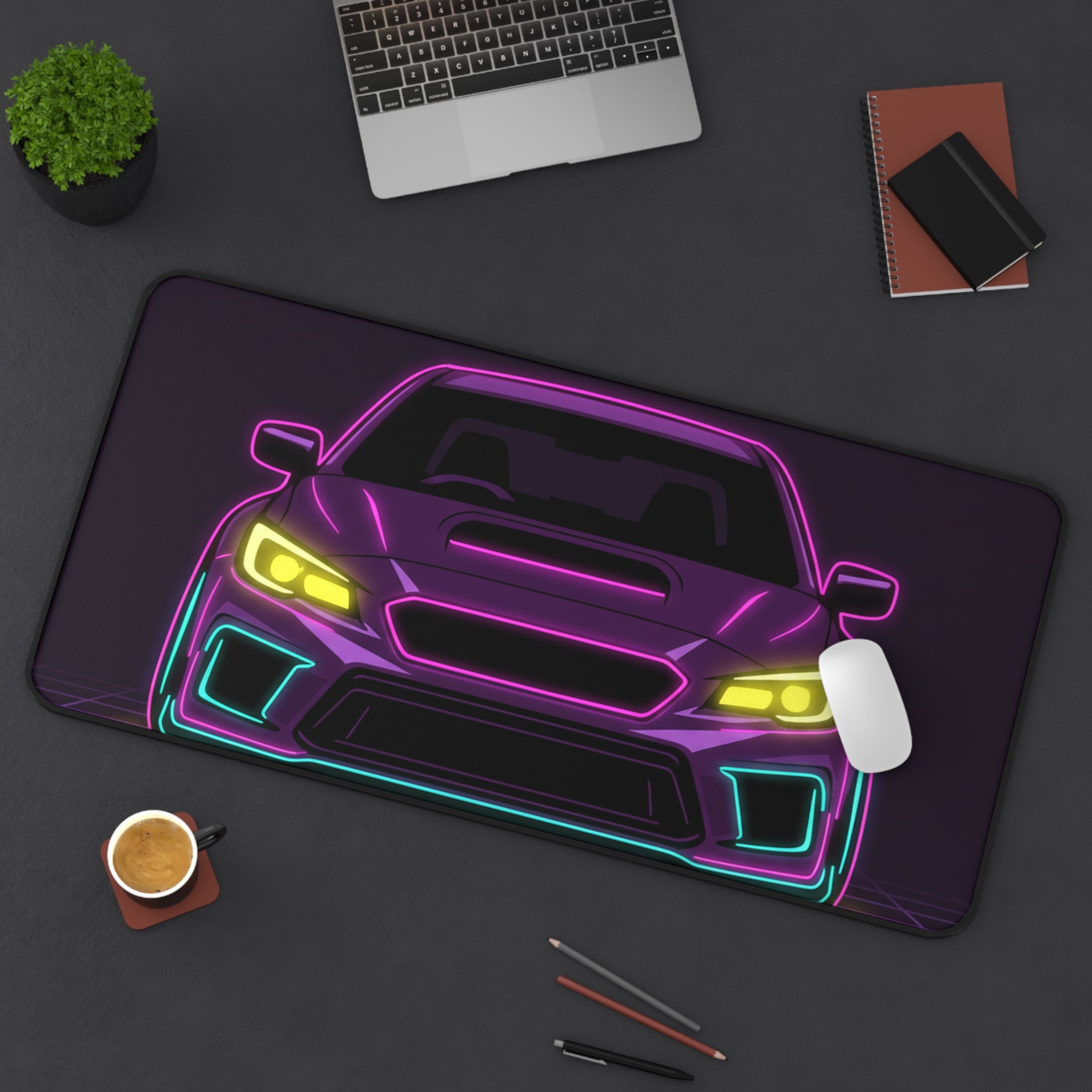 Subaru WRX STI Neon Synthwave Desk Mat