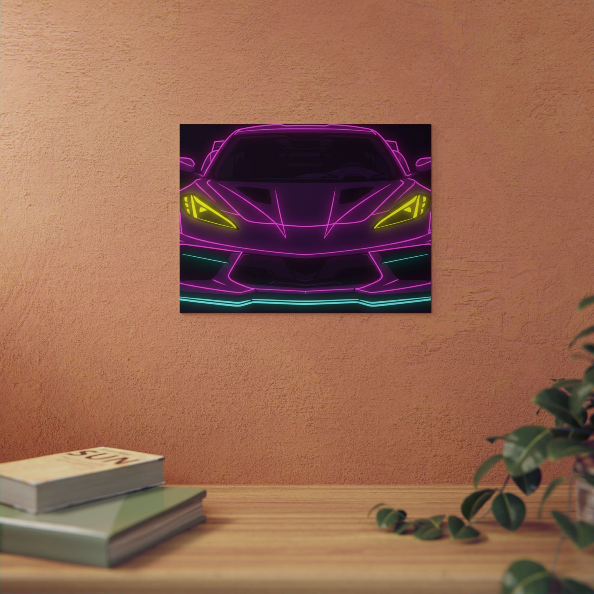 Corvette C8 (2020+) Neon Synthwave Metal Wall Sign