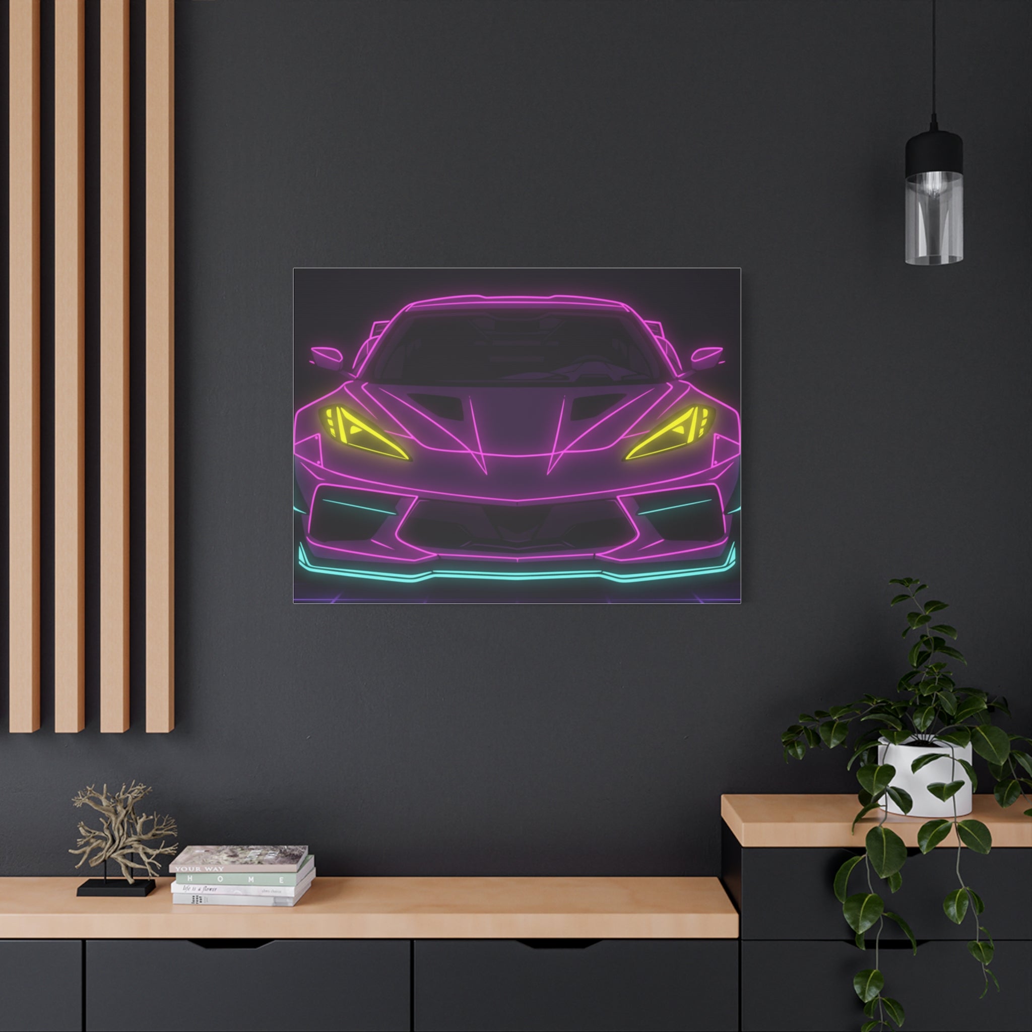 Corvette C8 (2020+) Neon Synthwave Canvas Wall Art