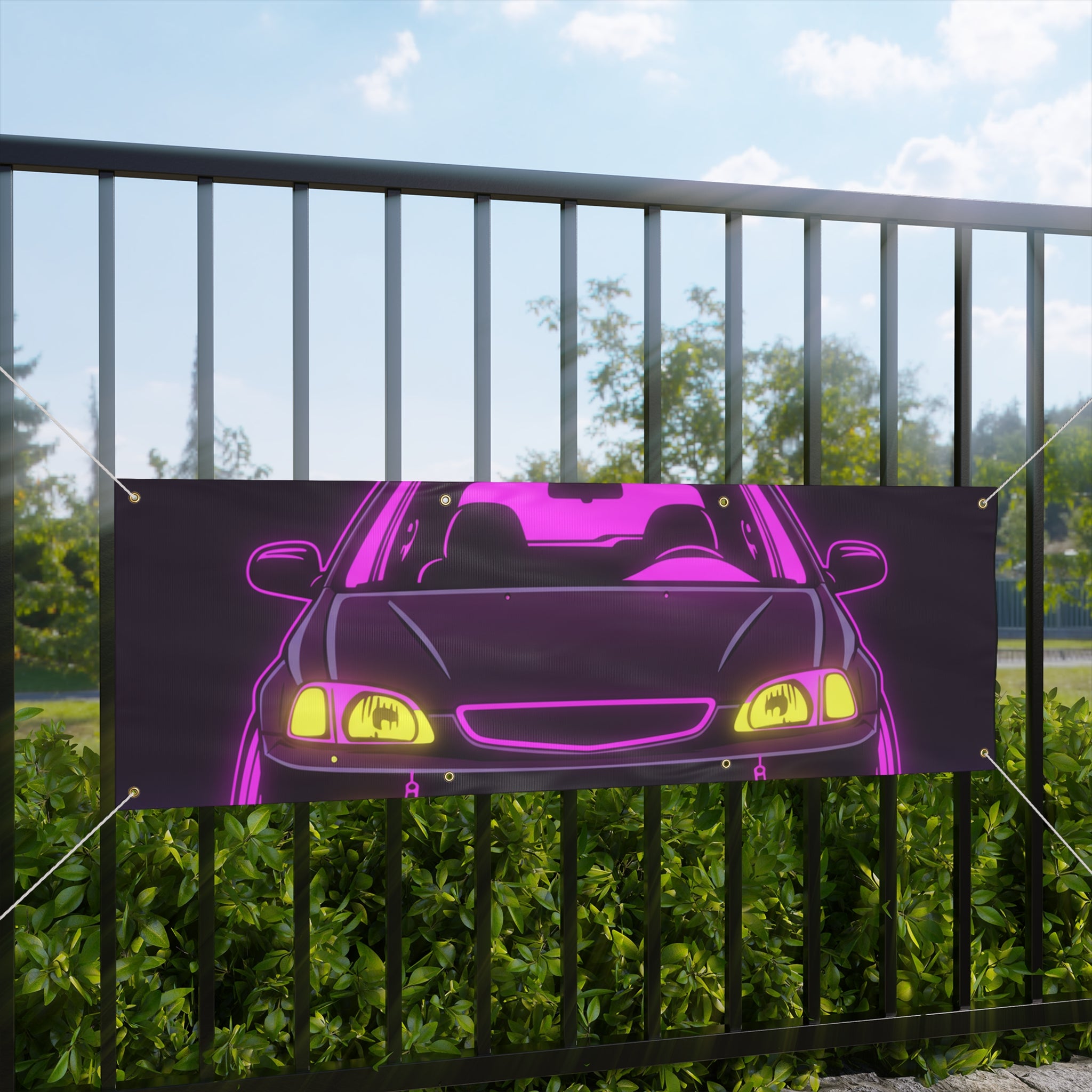 Honda Civic EK Hatch Neon Synthwave Banner
