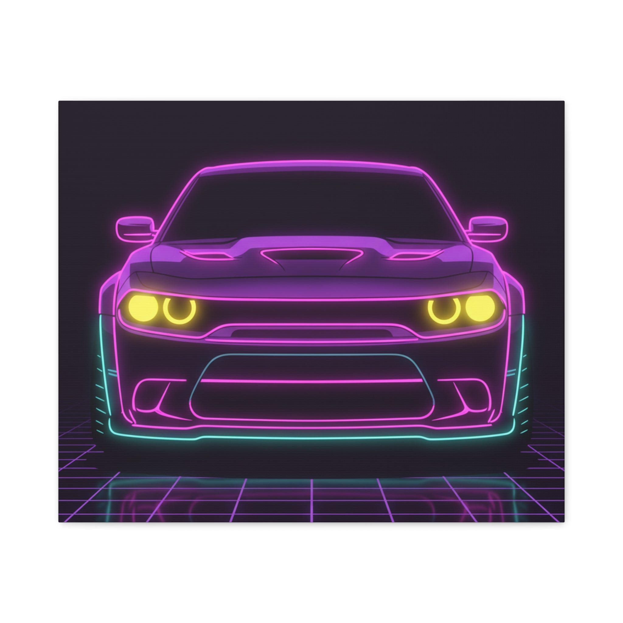 Dodge Challenger SRT Hellcat Neon Synthwave Canvas Wall Art