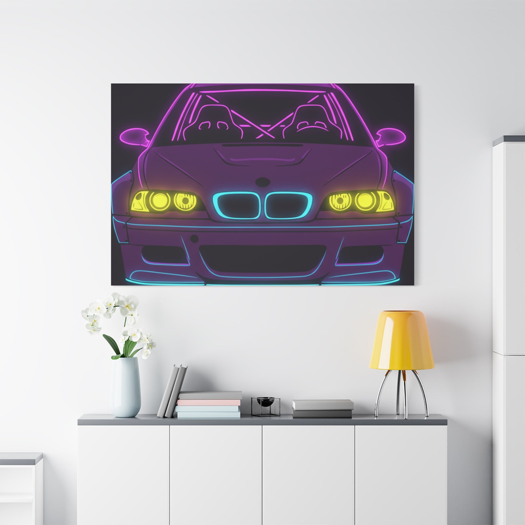 BMW E46 M3 (2000-06) Neon Synthwave Canvas Wall Art