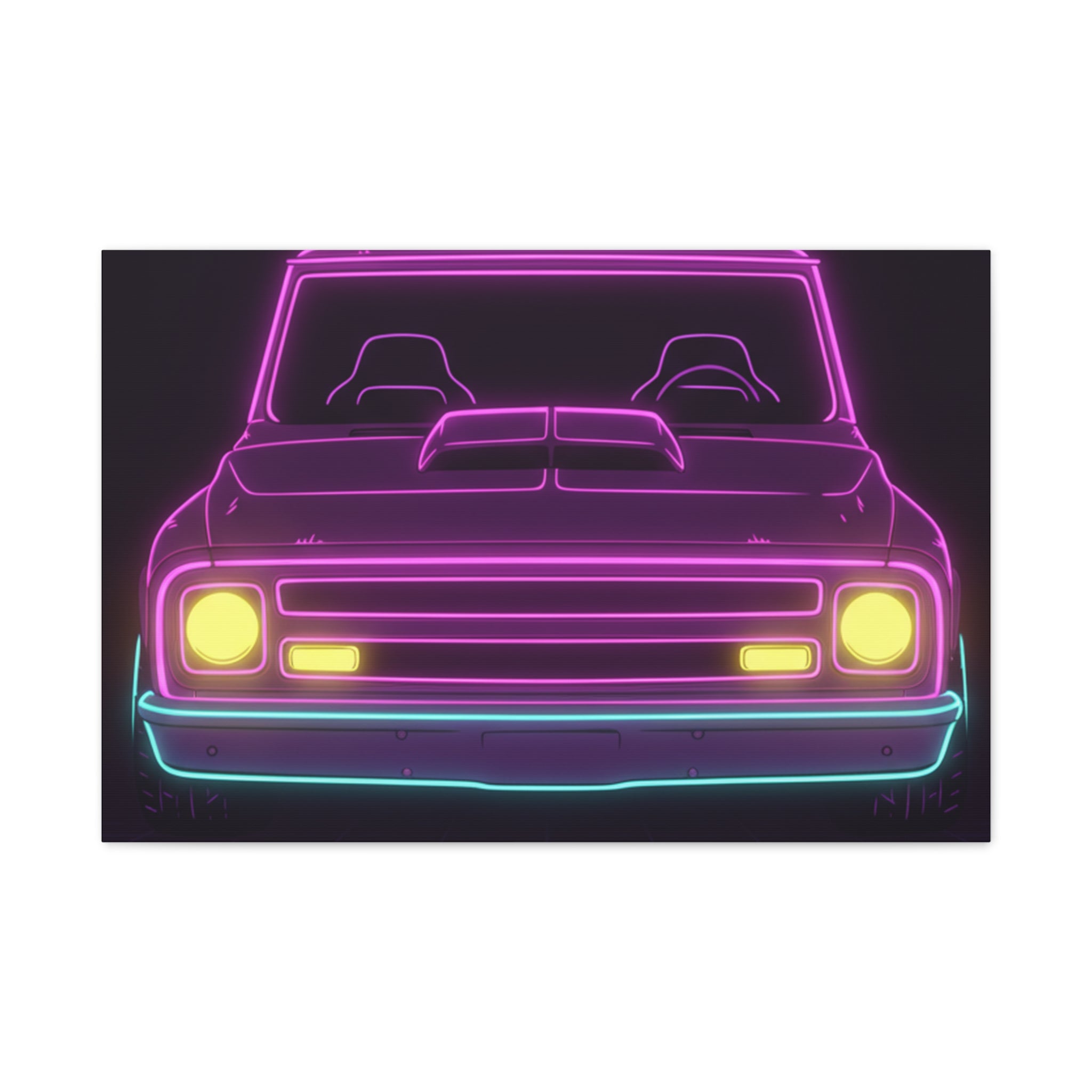 Chevy C10 Pickup (1967-72) Neon Synthwave Canvas Wall Art