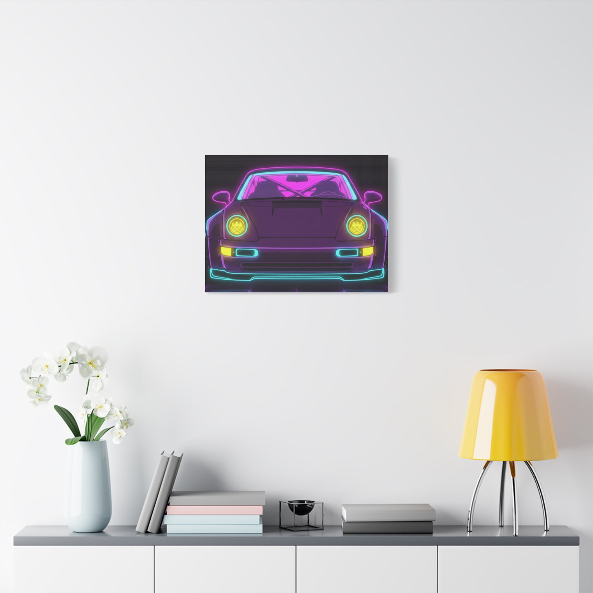 Porsche 964 Turbo Neon Synthwave Canvas Wall Art