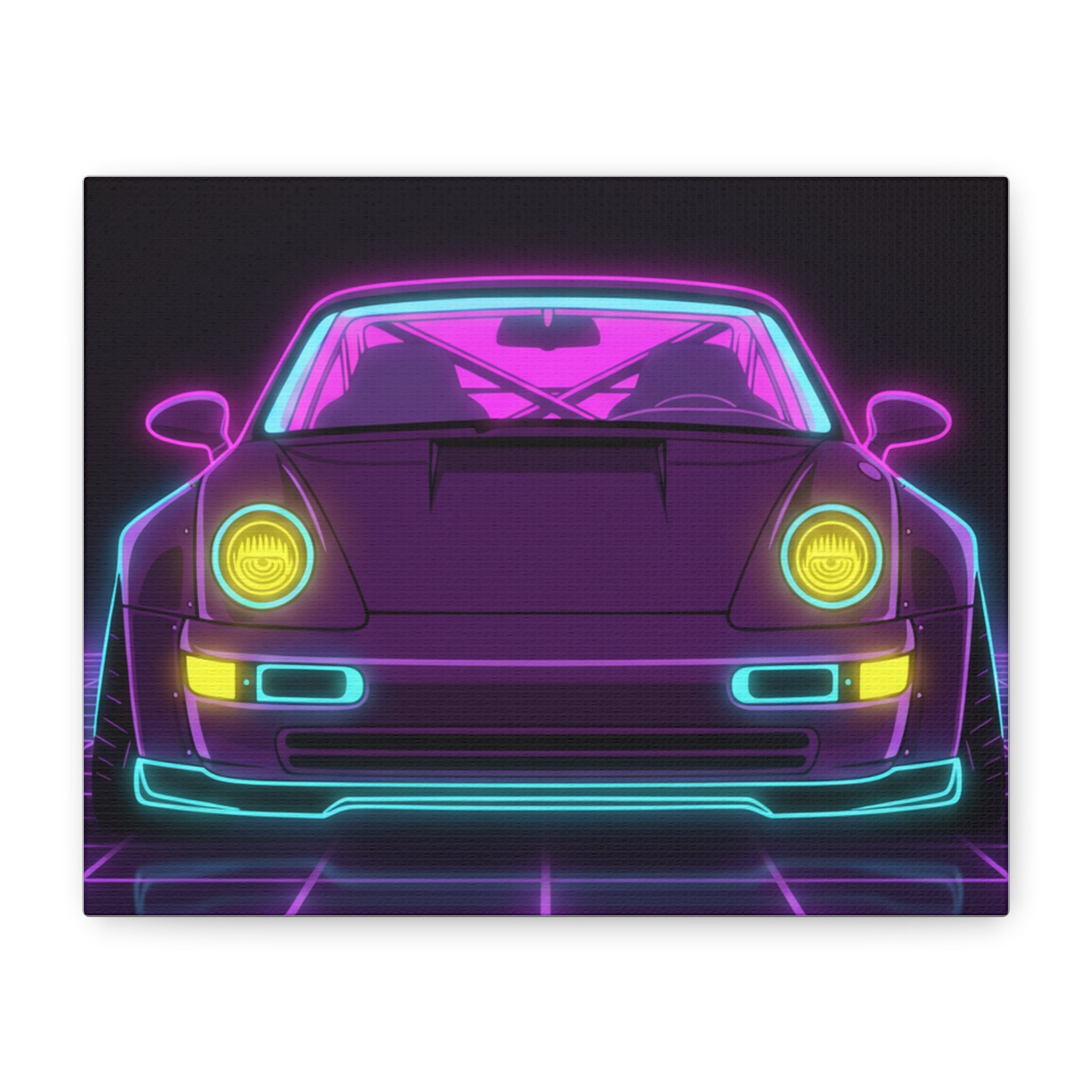 Porsche 964 Turbo Neon Synthwave Canvas Wall Art