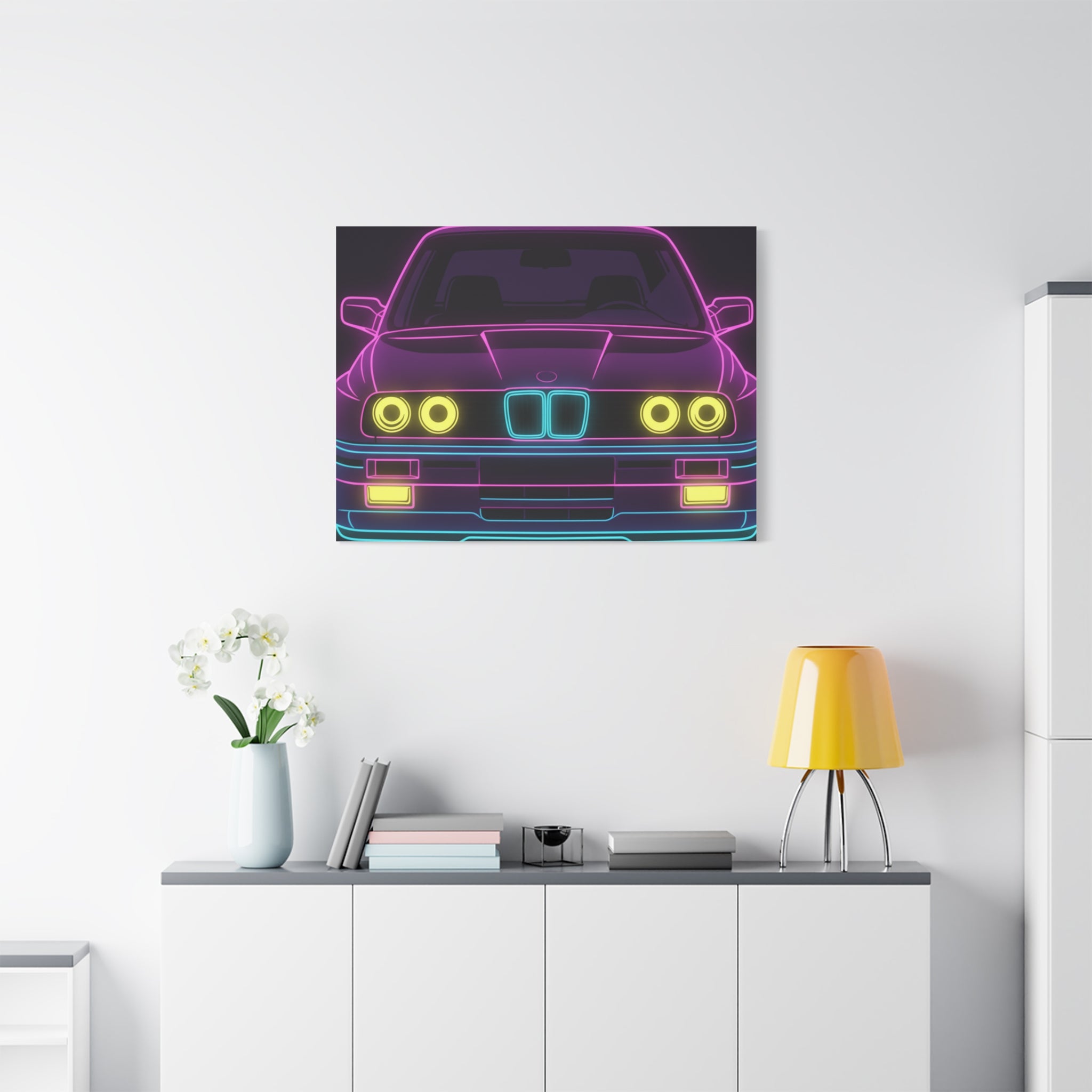 BMW E30 Neon Synthwave Canvas Wall Art