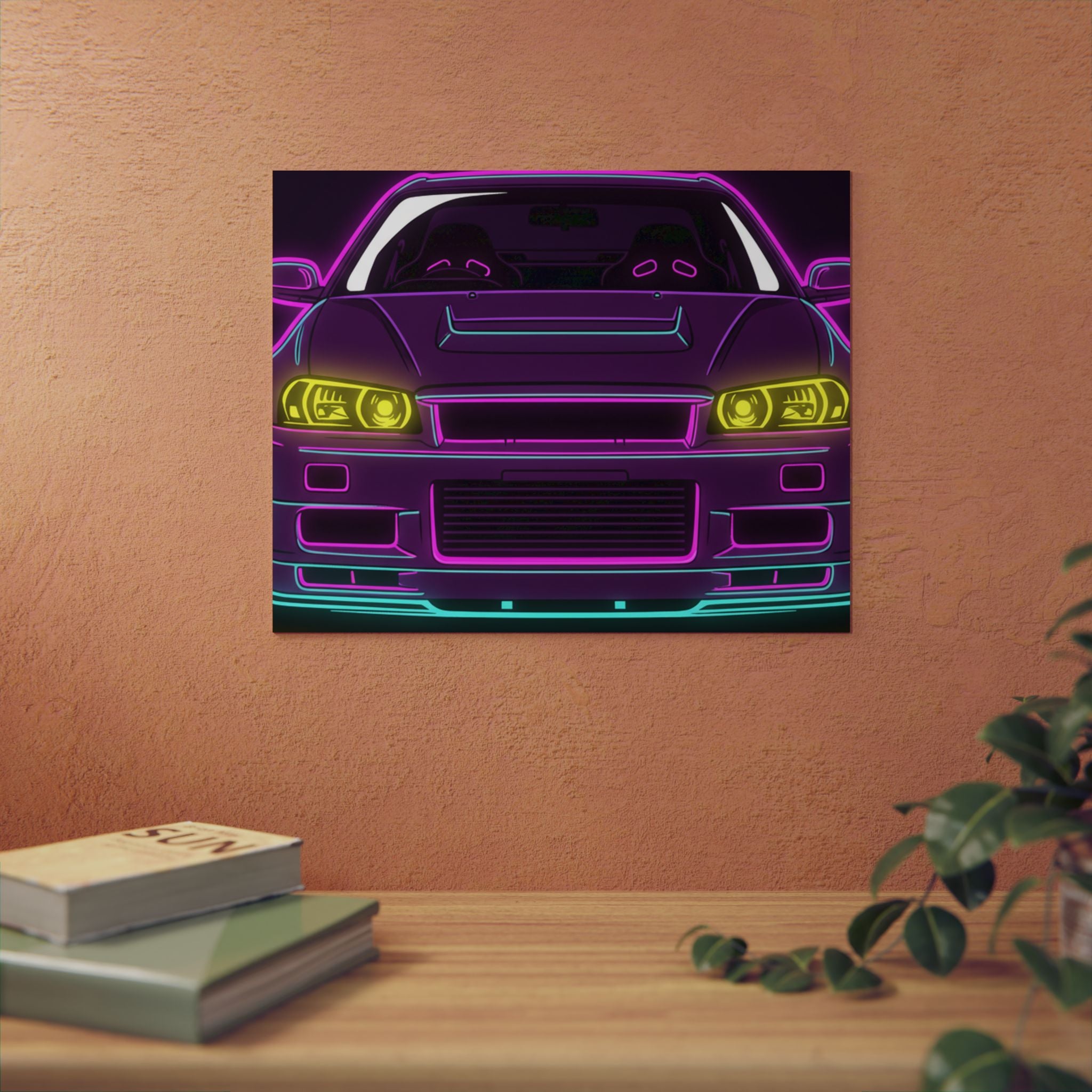 Nissan GT-R Neon Synthwave Metal Wall Sign