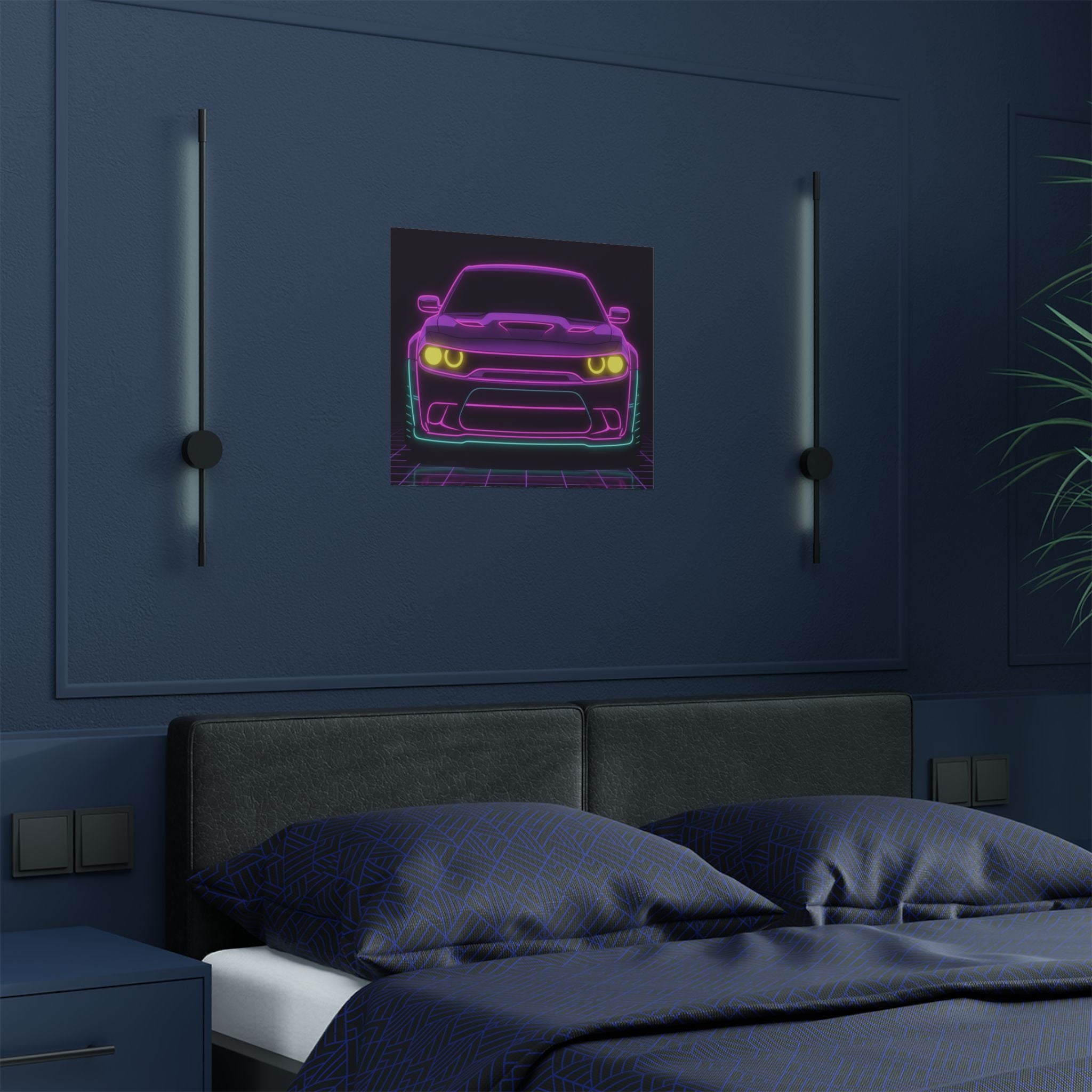 Dodge Challenger SRT Hellcat Neon Synthwave Poster