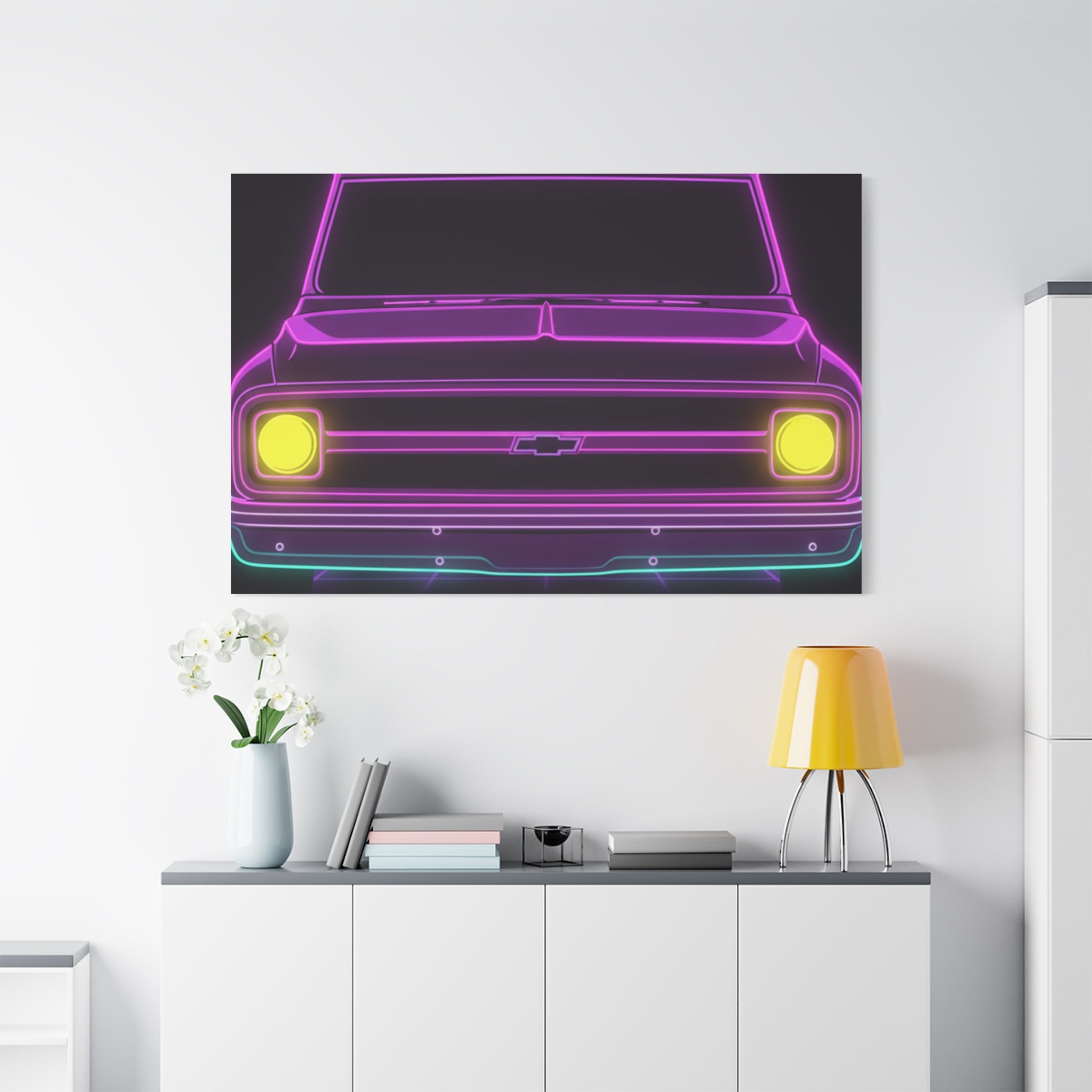 Chevy C10 Pickup (1967-72) Pro-Touring Neon Synthwave Canvas Wall Art