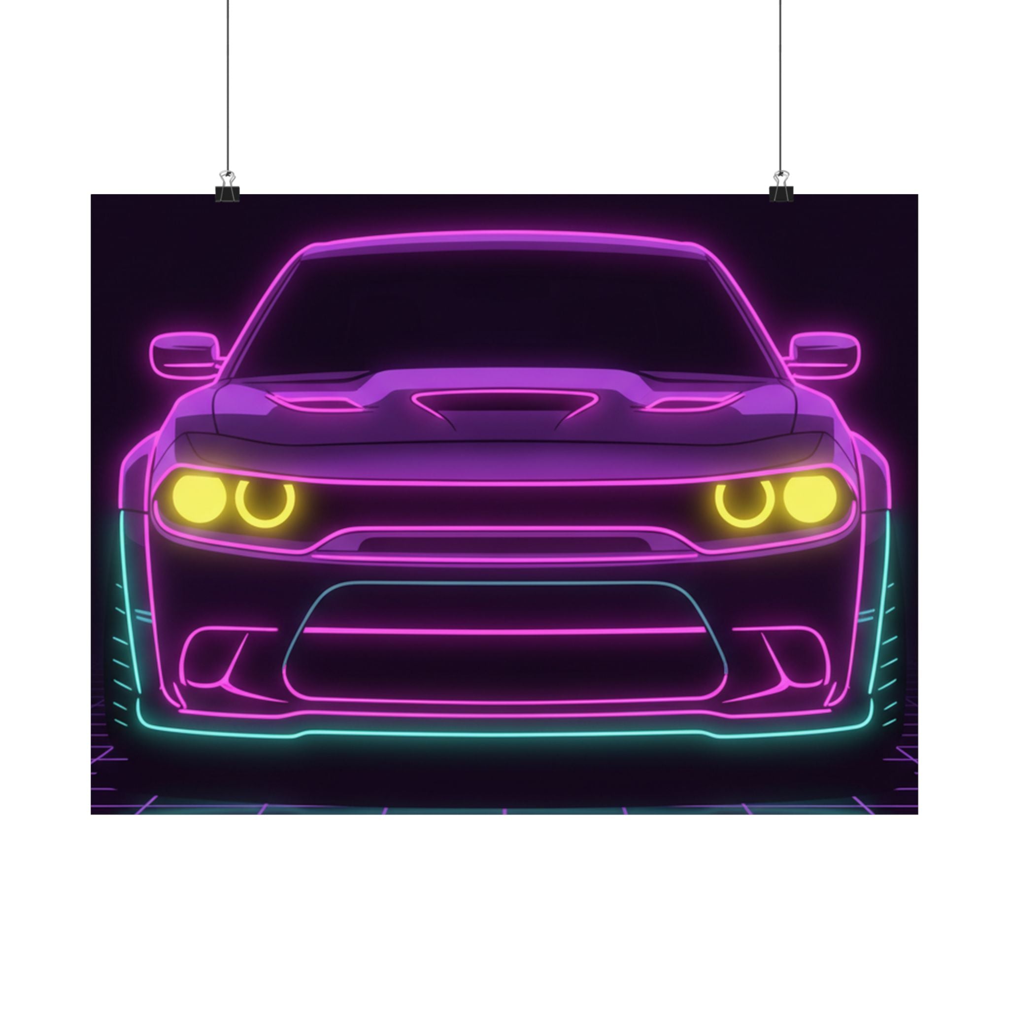 Dodge Challenger SRT Hellcat Neon Synthwave Poster