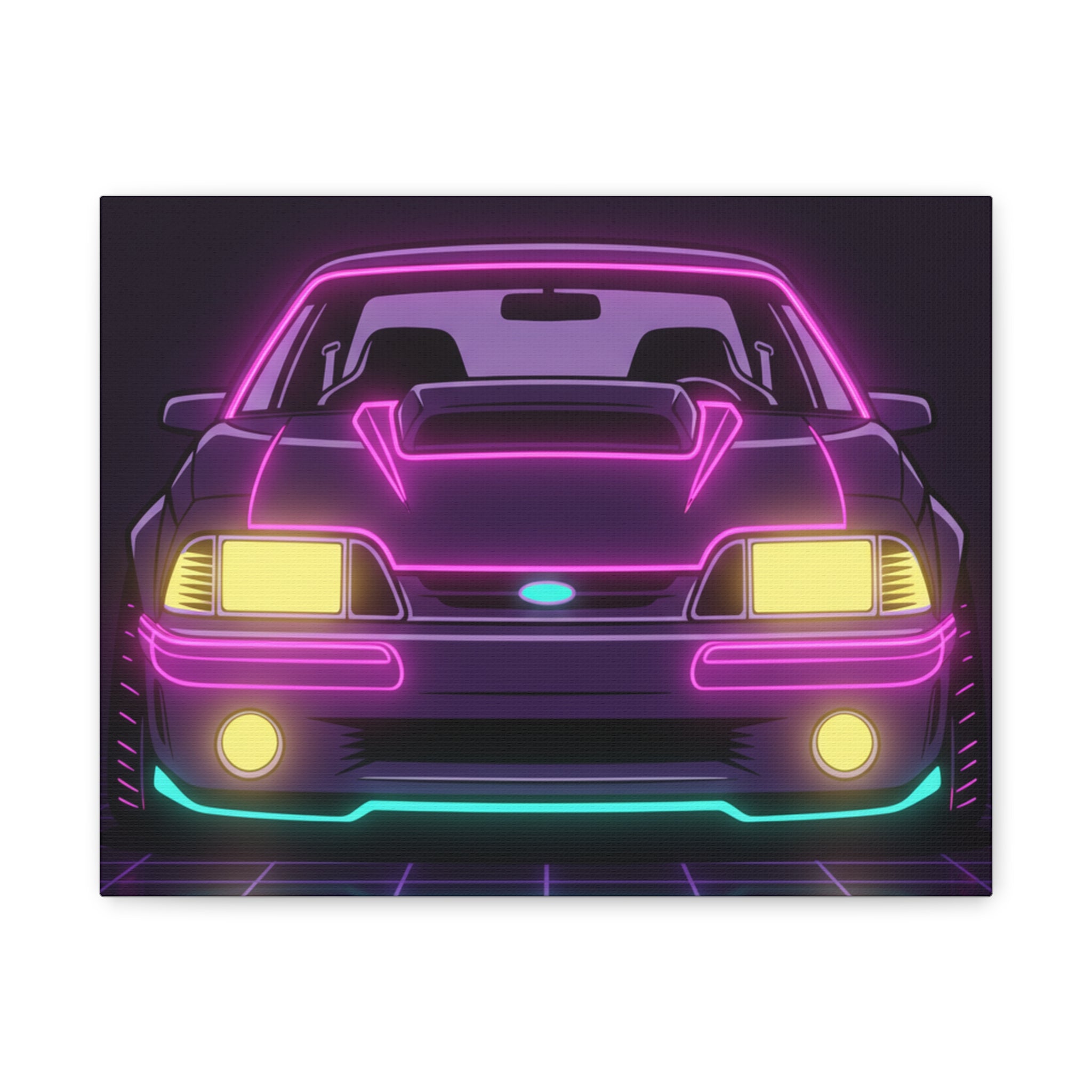 Ford Mustang Fox Body GT Neon Synthwave Canvas Wall Art