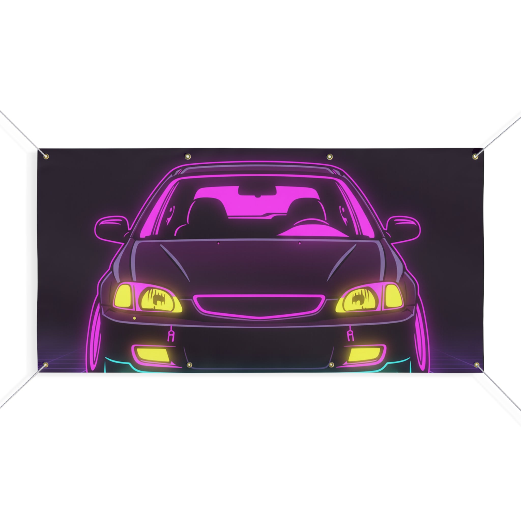 Honda Civic EK Hatch Neon Synthwave Banner