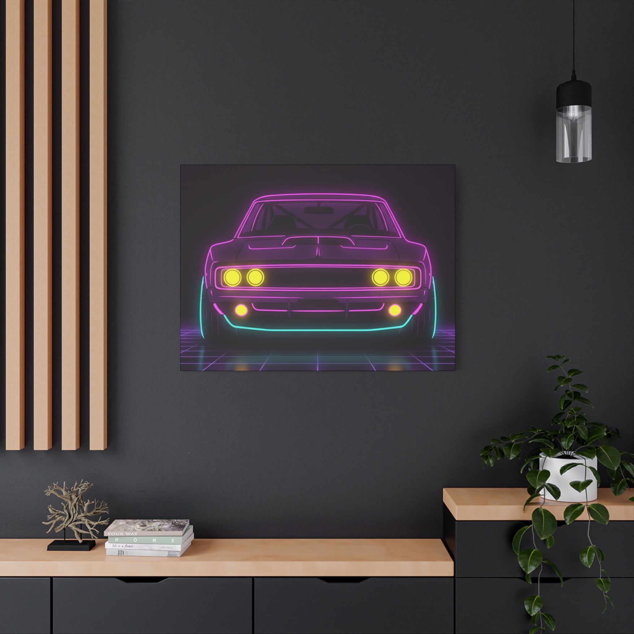 Dodge Charger R/T (1968-70) Neon Synthwave Canvas Wall Art