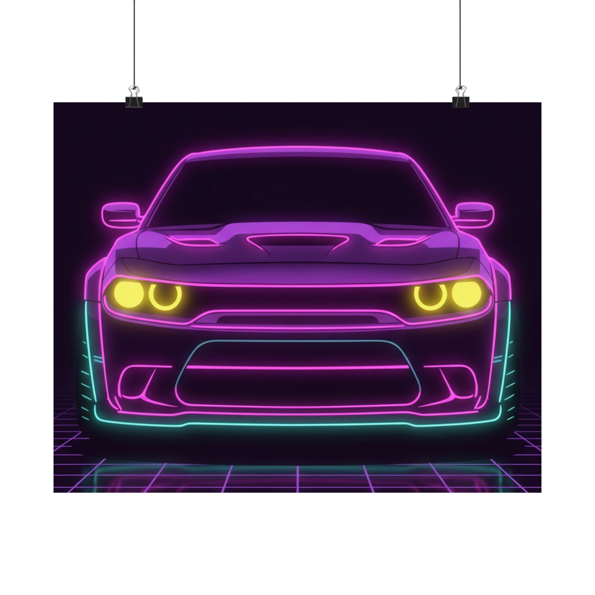 Dodge Challenger SRT Hellcat Neon Synthwave Poster