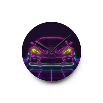 Corvette C8 (2020+) Neon Synthwave Wall Clock
