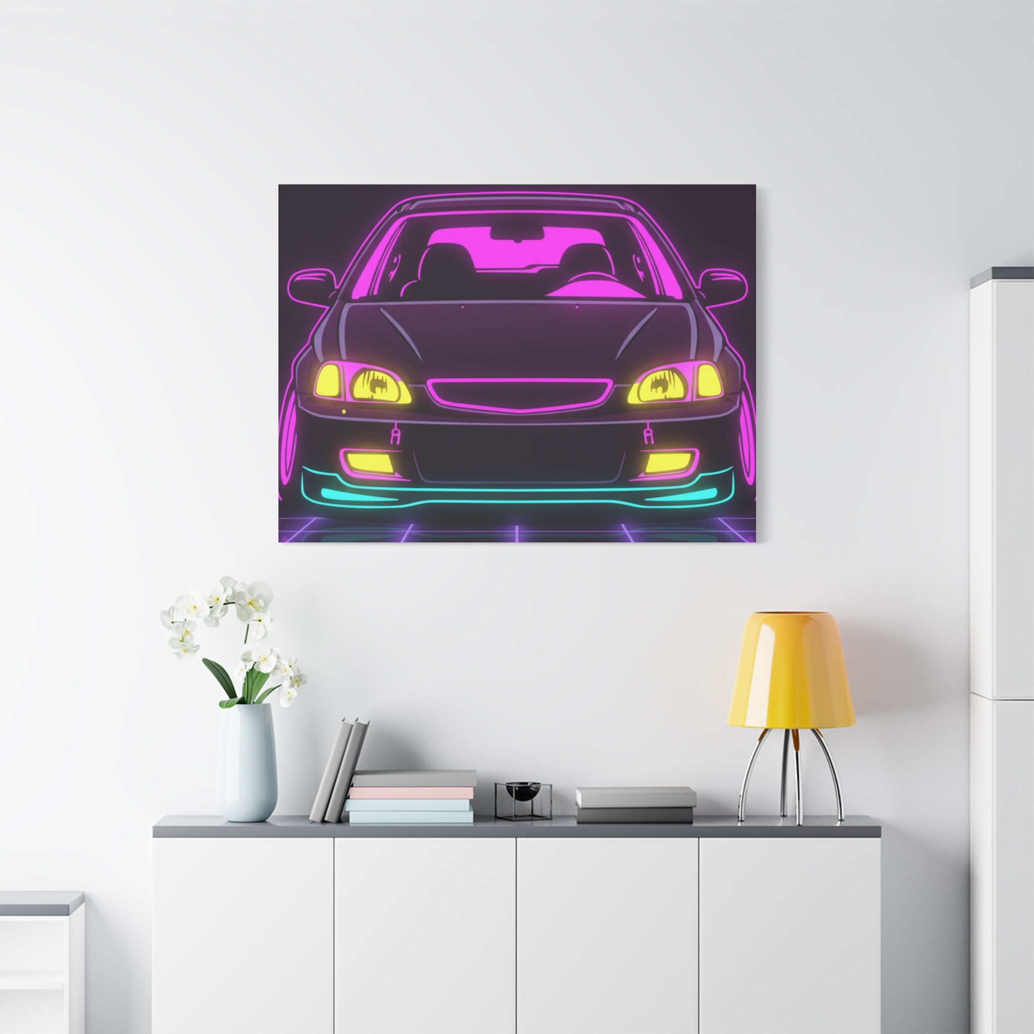 Honda Civic EK Hatch Neon Synthwave Canvas Wall Art