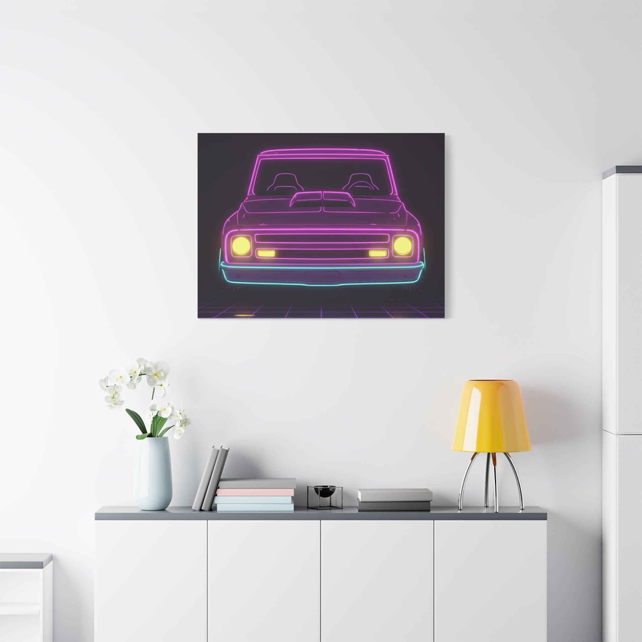 Chevy C10 Pickup (1967-72) Neon Synthwave Canvas Wall Art