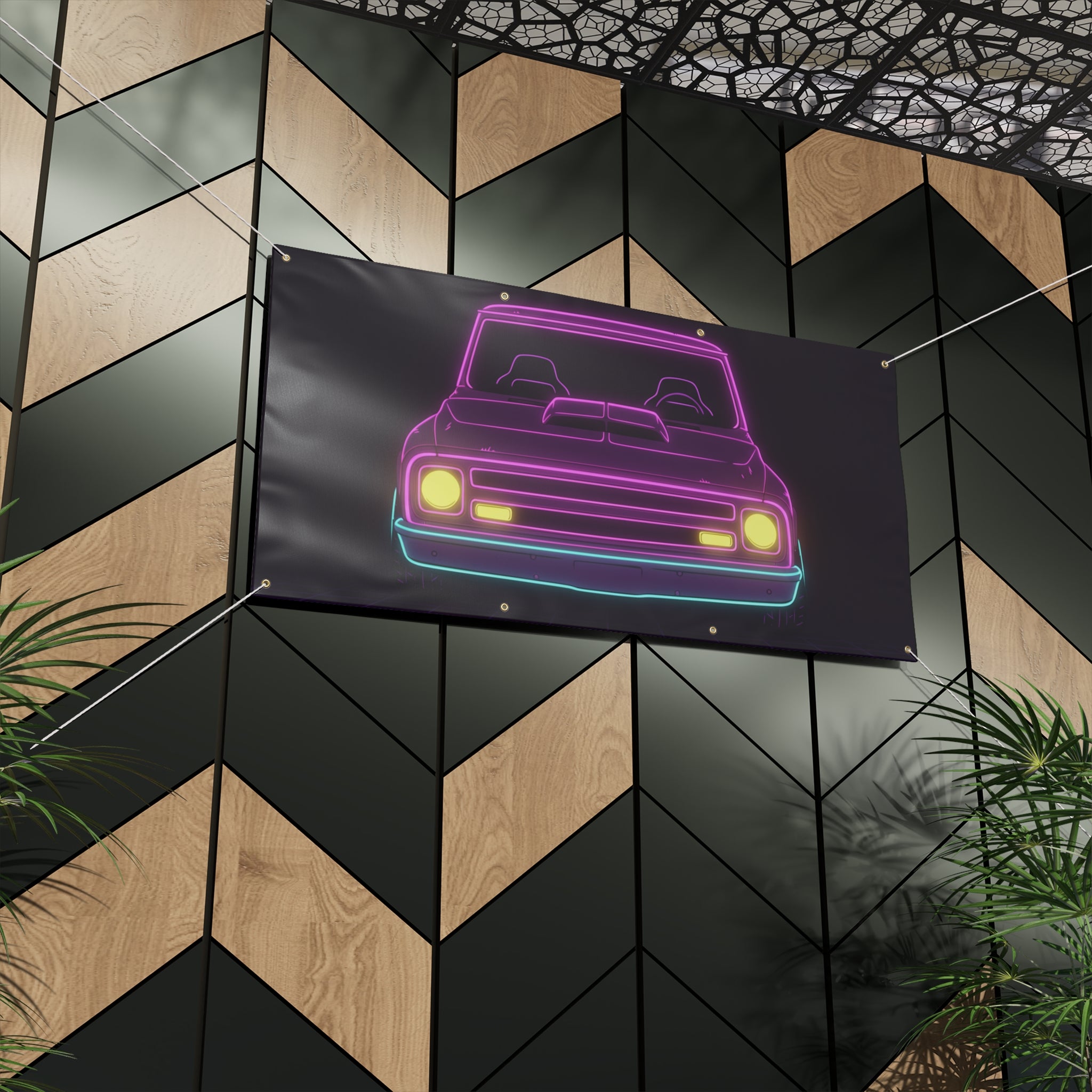 Chevy C10 Pickup (1967-72) Neon Synthwave Banner