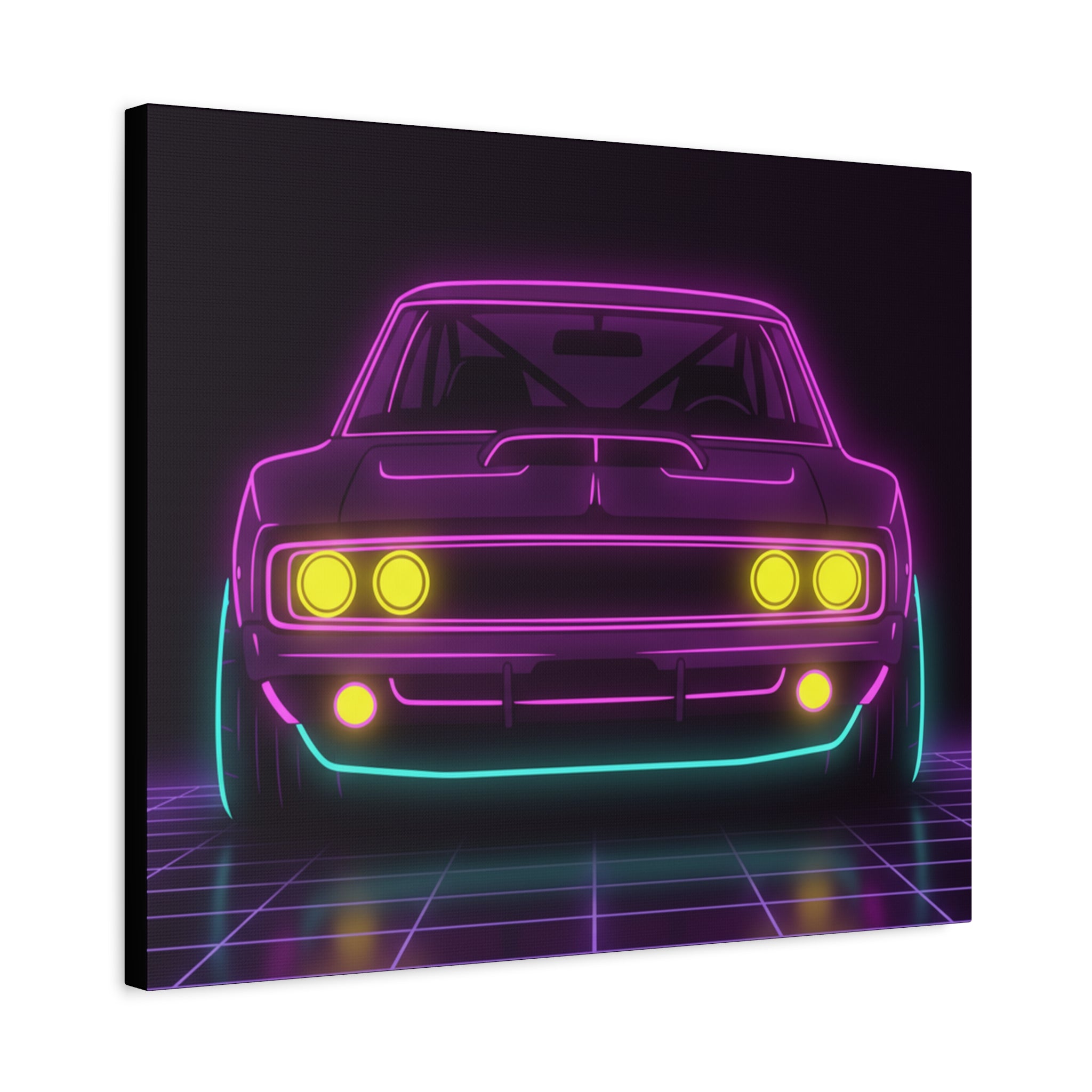Dodge Charger R/T (1968-70) Neon Synthwave Canvas Wall Art