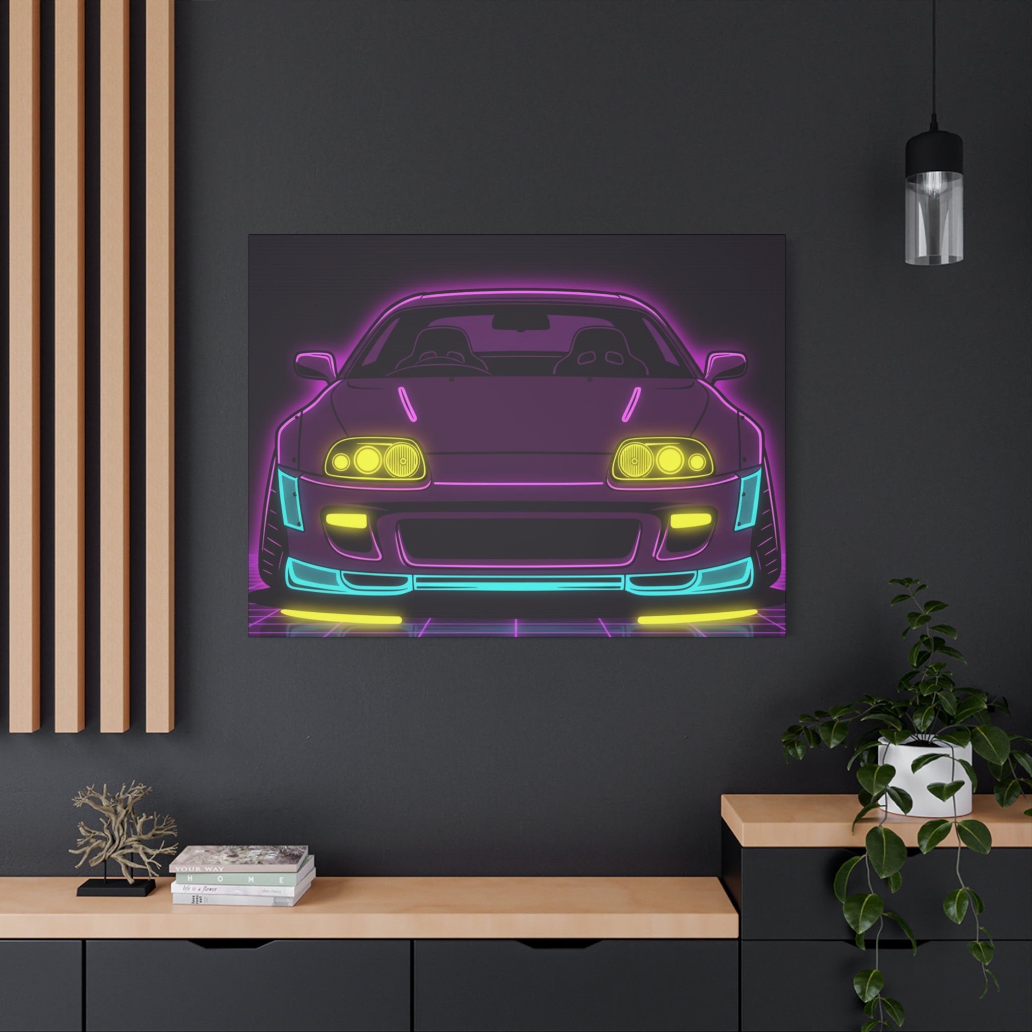 Toyota Supra MK4 Neon Synthwave Canvas Wall Art