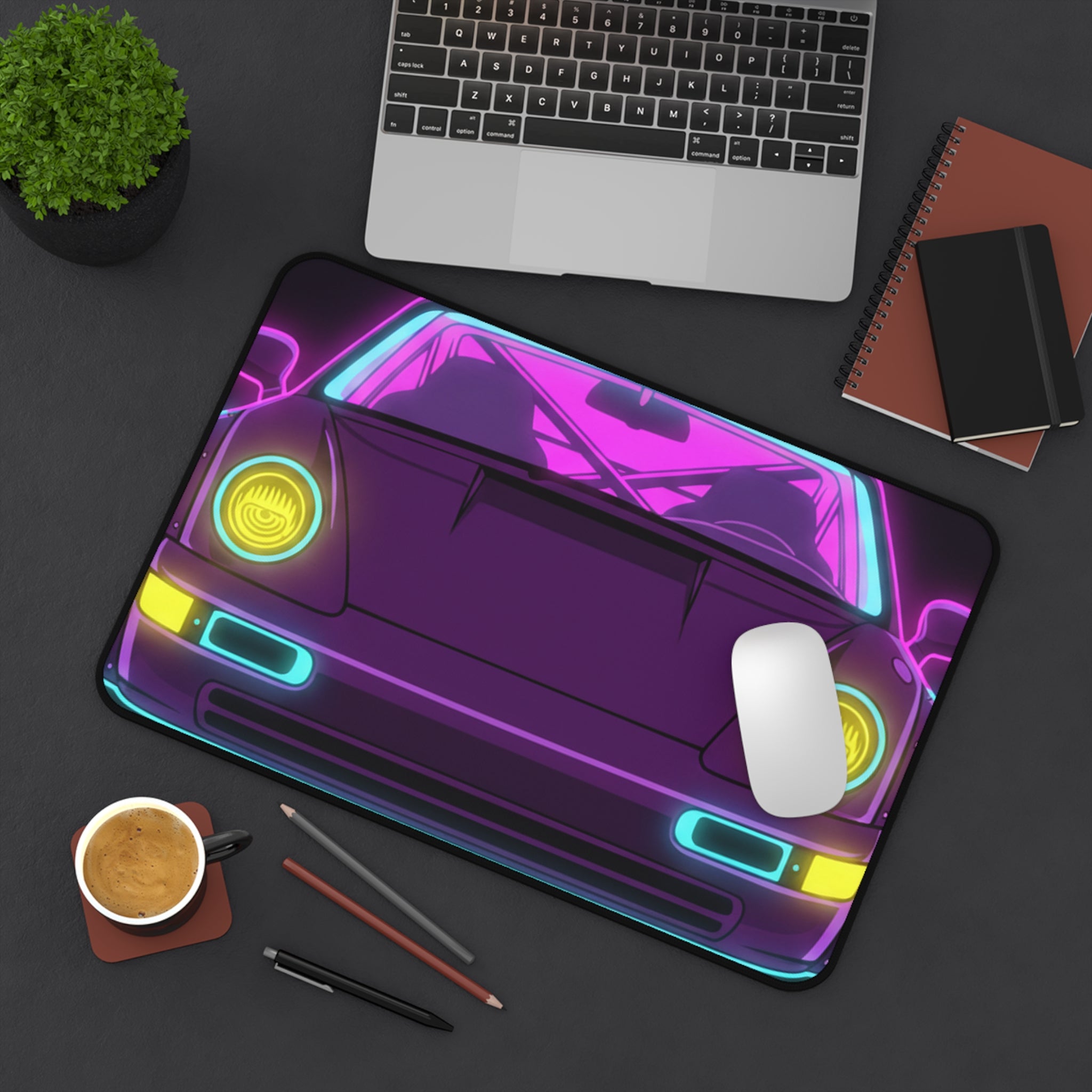 Porsche 964 Turbo Neon Synthwave Desk Mat