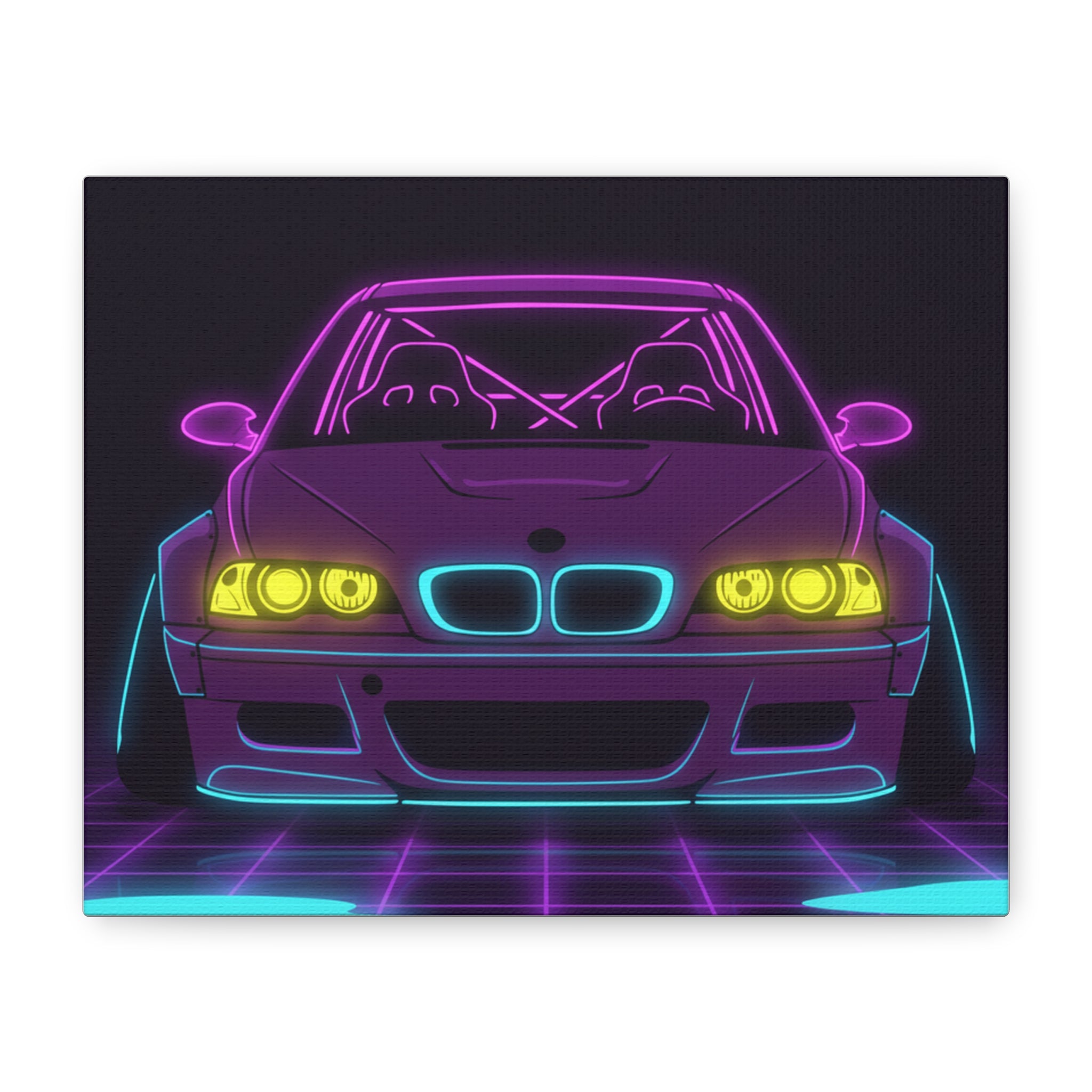 BMW E46 M3 (2000-06) Neon Synthwave Canvas Wall Art