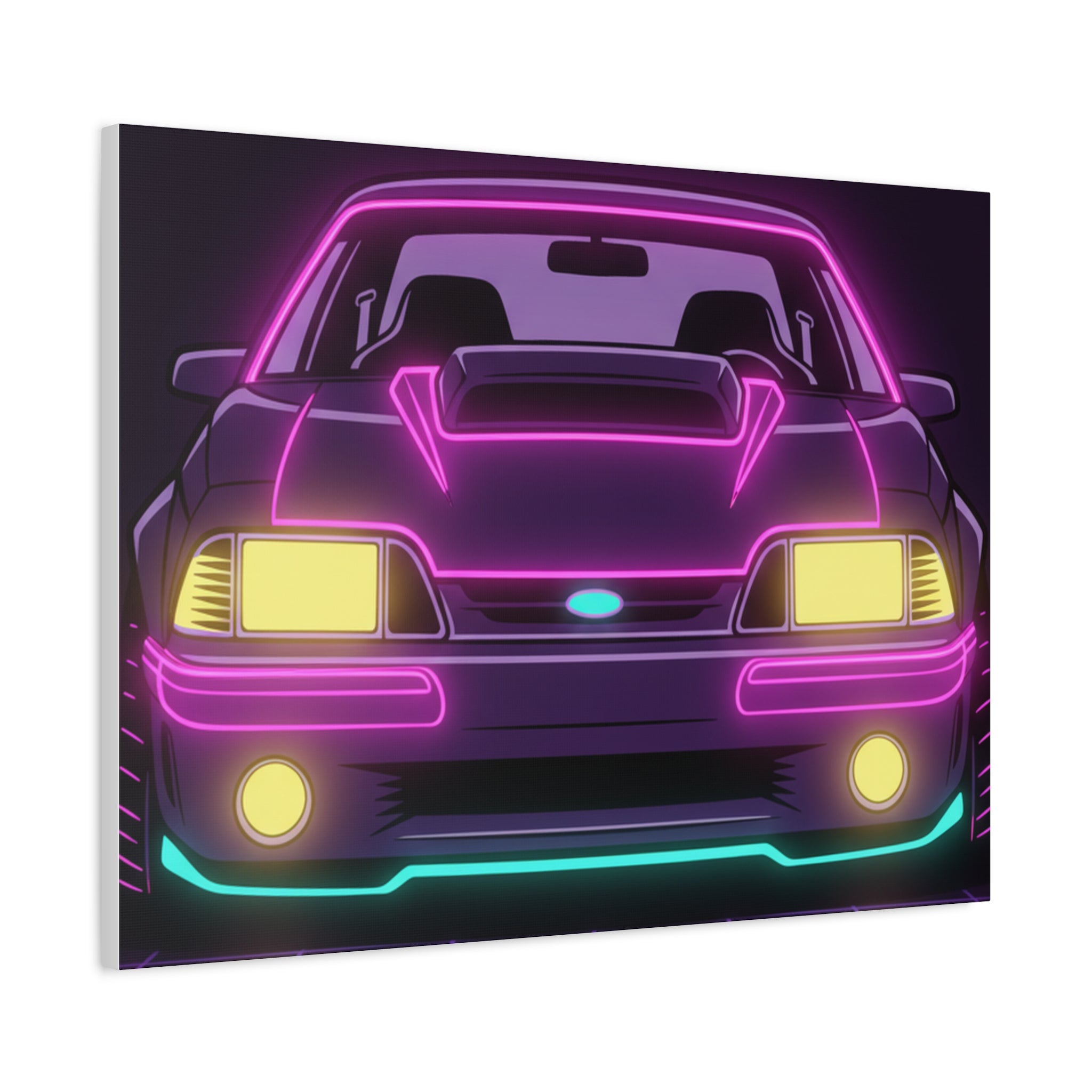 Ford Mustang Fox Body GT Neon Synthwave Canvas Wall Art