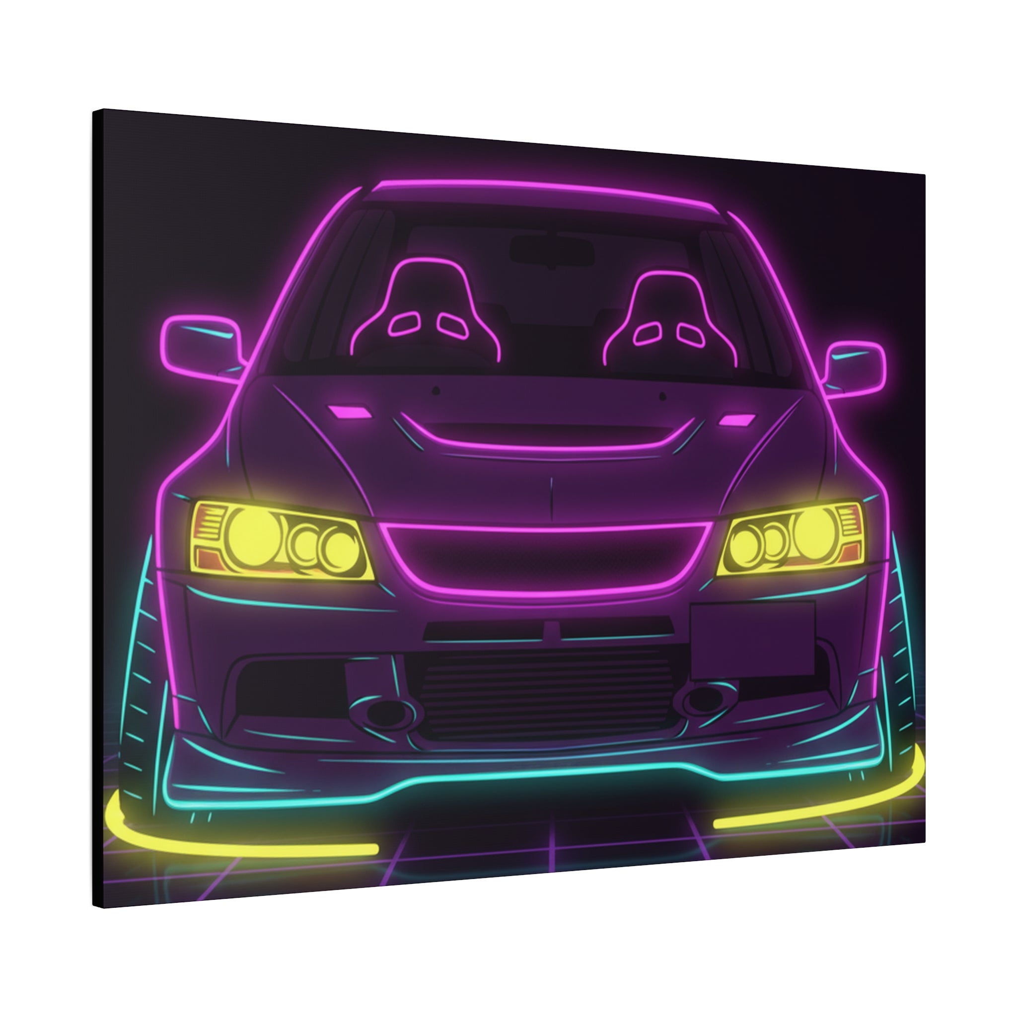 Mitsubishi Evo IX (2005-07) Neon Synthwave Canvas Wall Art