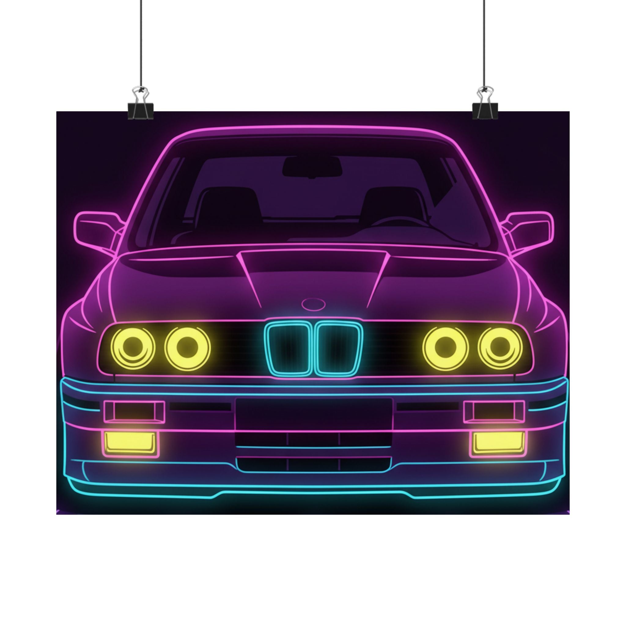 BMW E30 Neon Synthwave Poster
