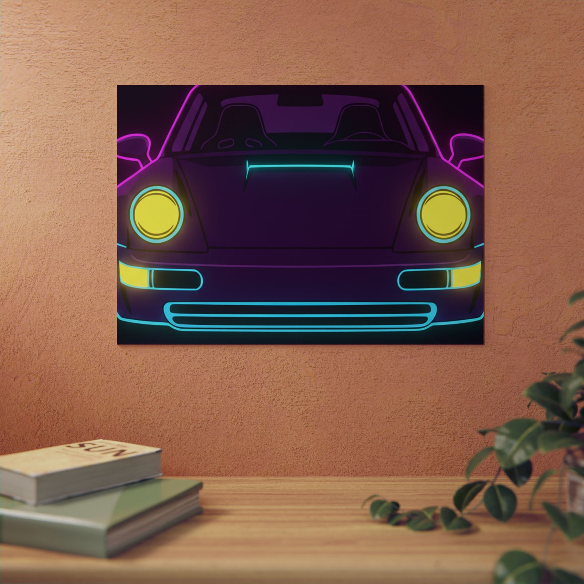 Porsche 964 Singer Neon Synthwave Metal Wall Sign