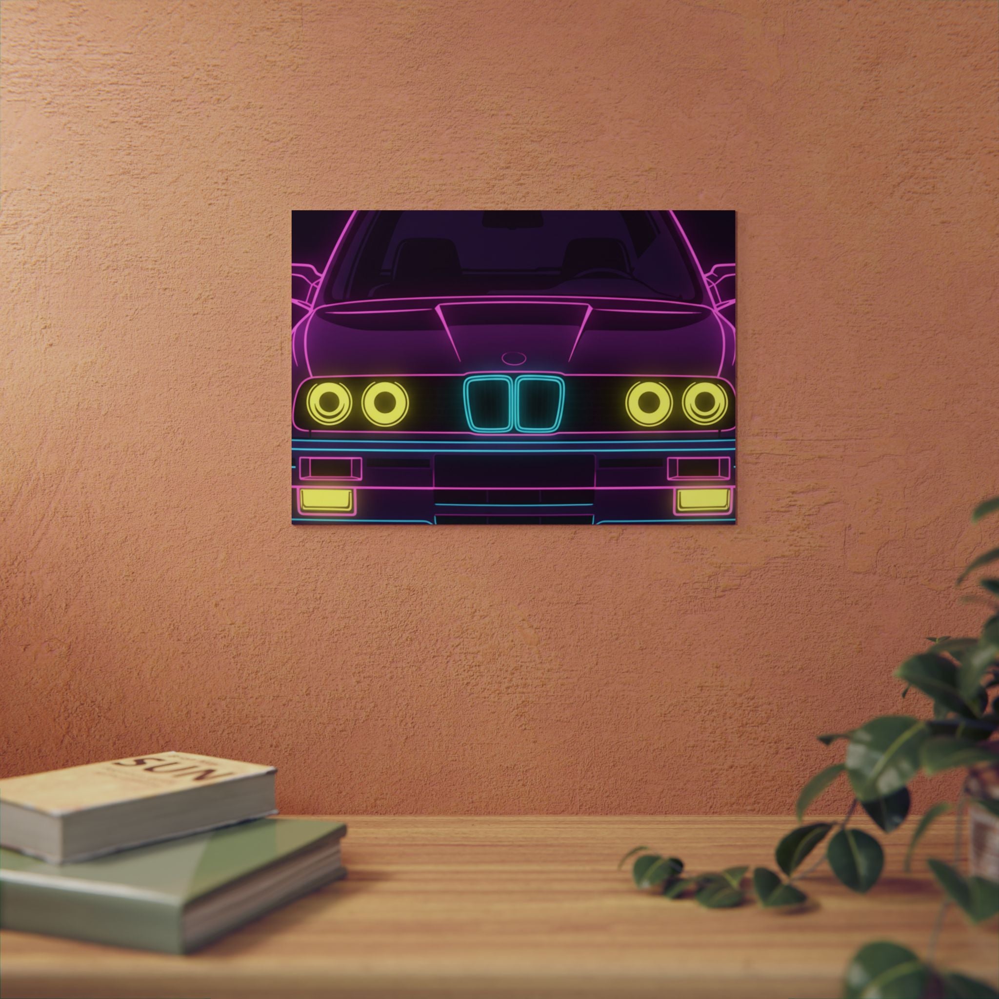 BMW E30 Neon Synthwave Metal Wall Sign