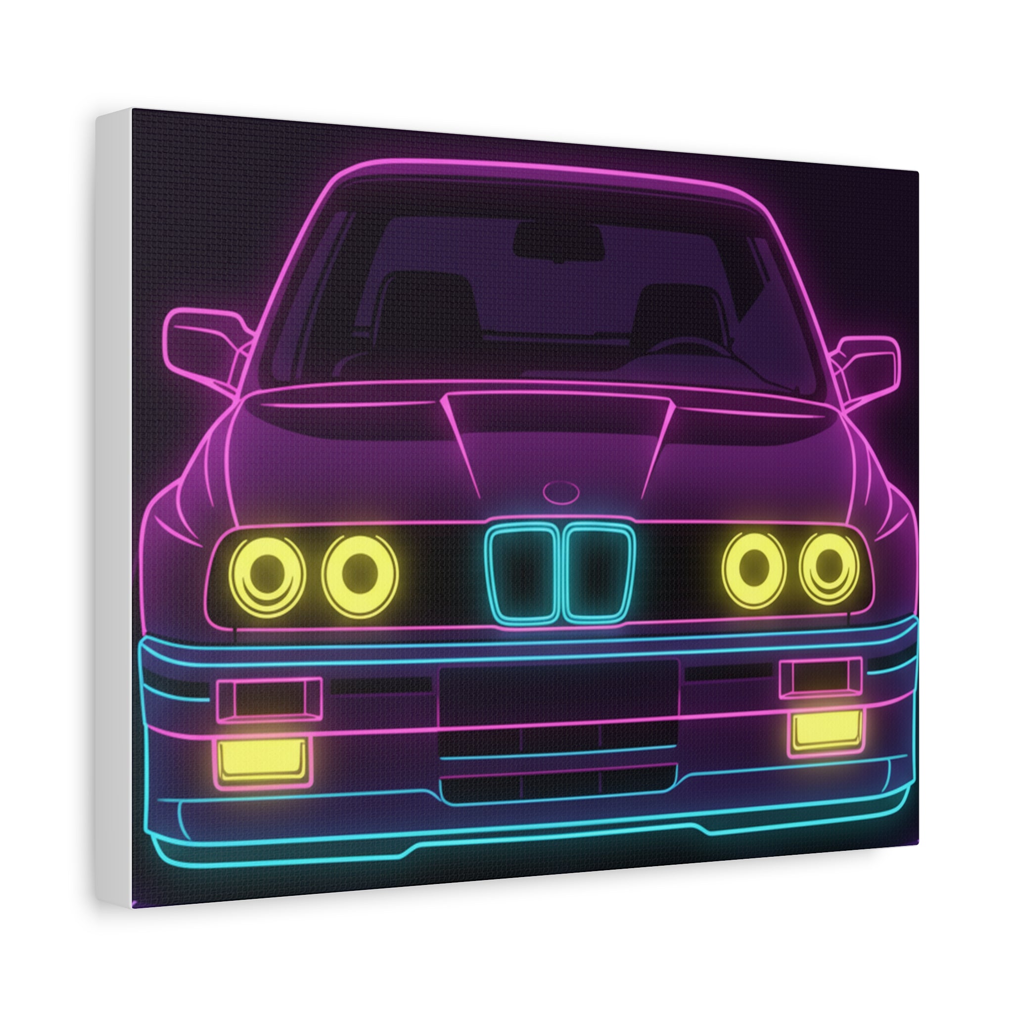 BMW E30 Neon Synthwave Canvas Wall Art