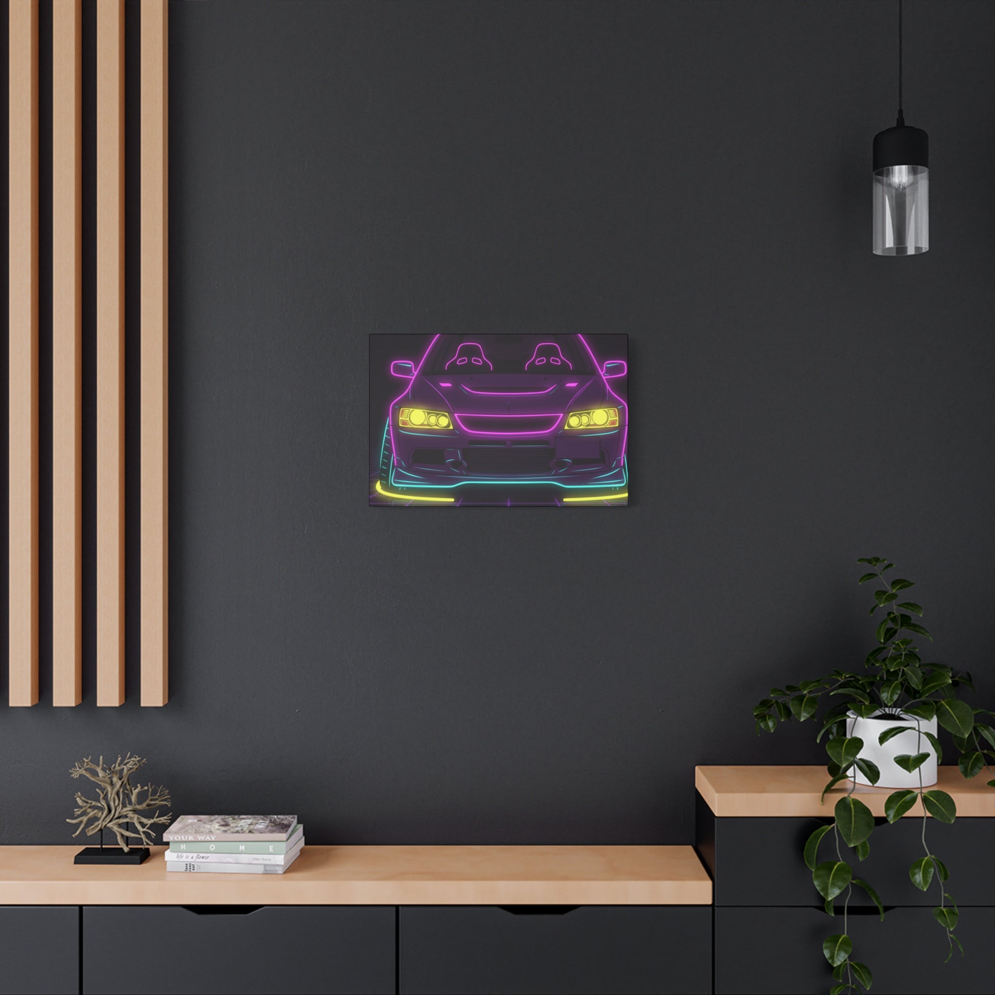 Mitsubishi Evo IX (2005-07) Neon Synthwave Canvas Wall Art