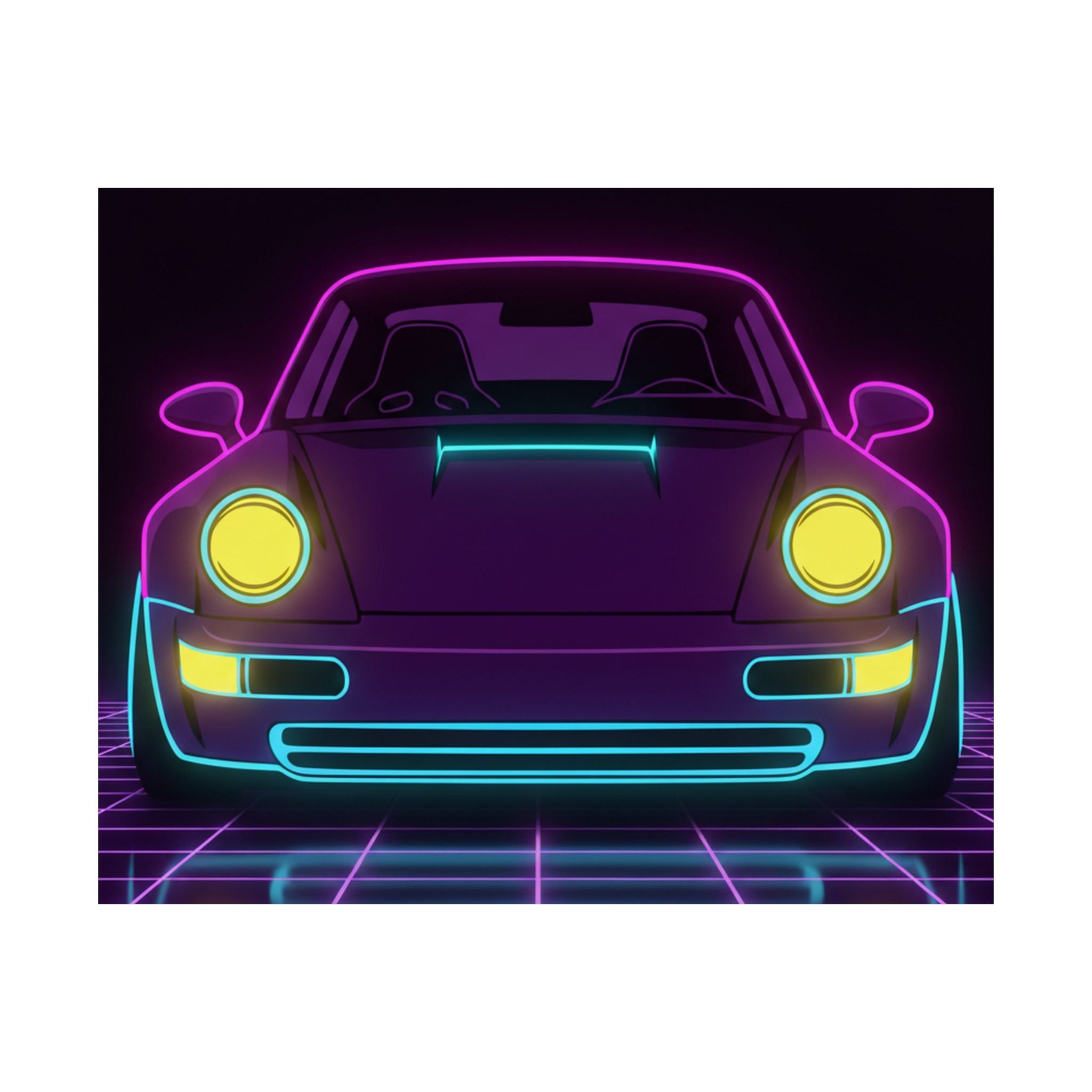 Porsche 964 Singer Neon Synthwave Poster