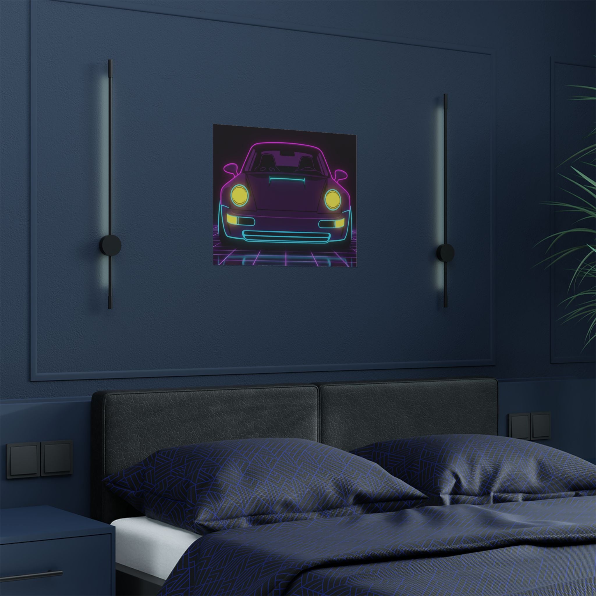 Porsche 964 Singer Neon Synthwave Poster