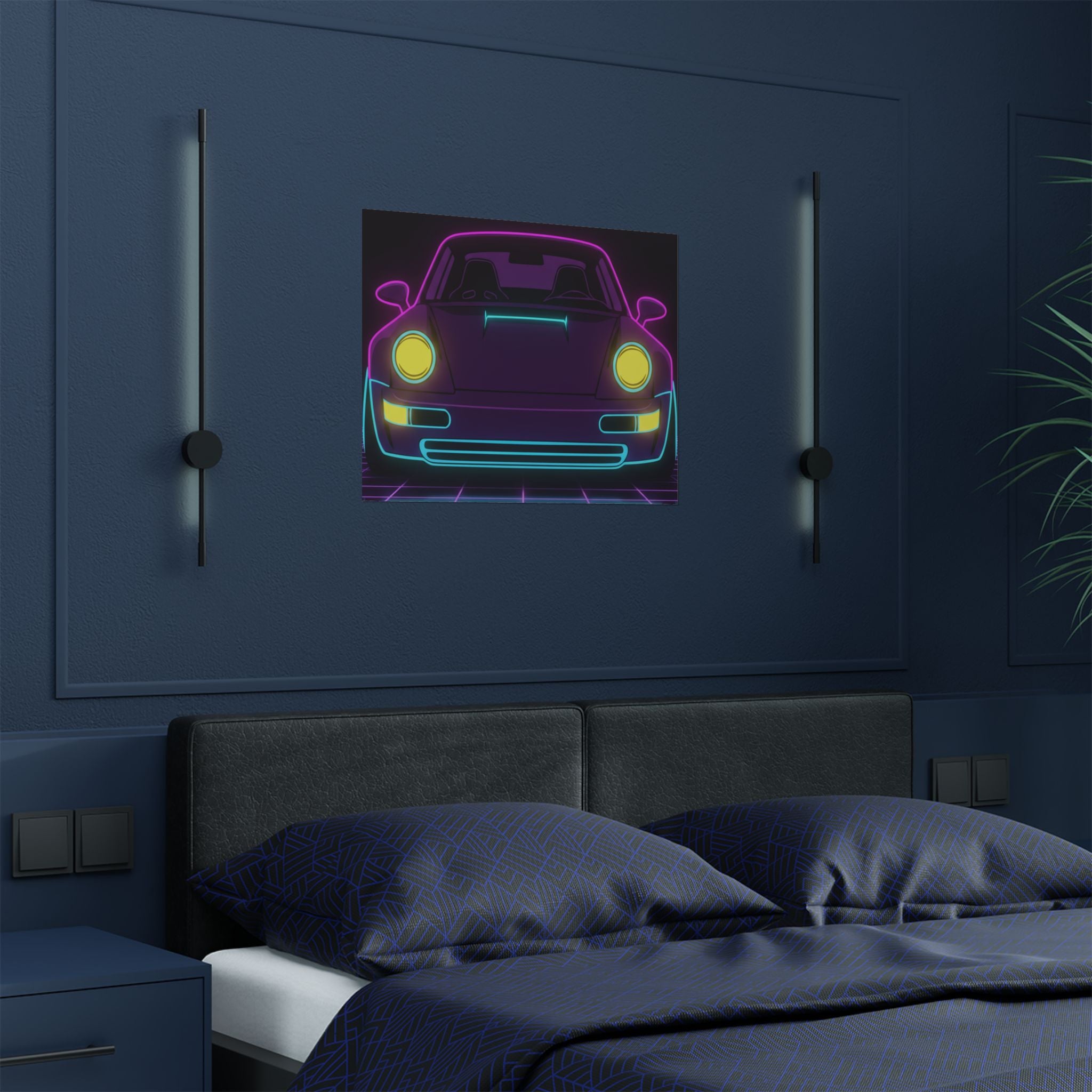 Porsche 964 Singer Neon Synthwave Poster