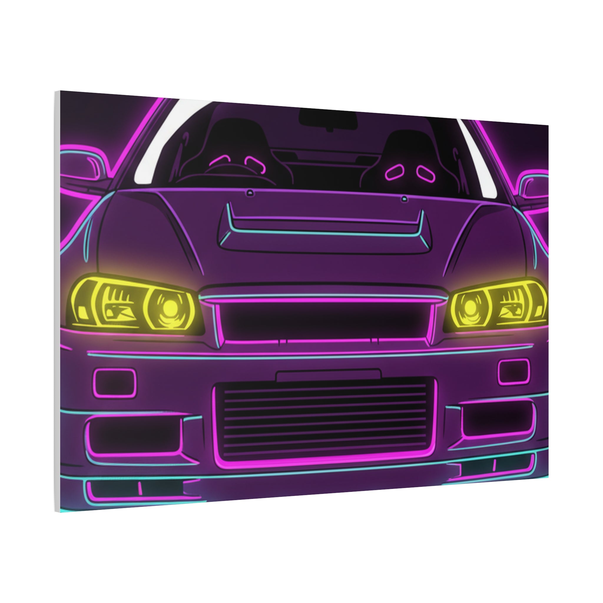 Nissan GT-R Neon Synthwave Canvas Wall Art