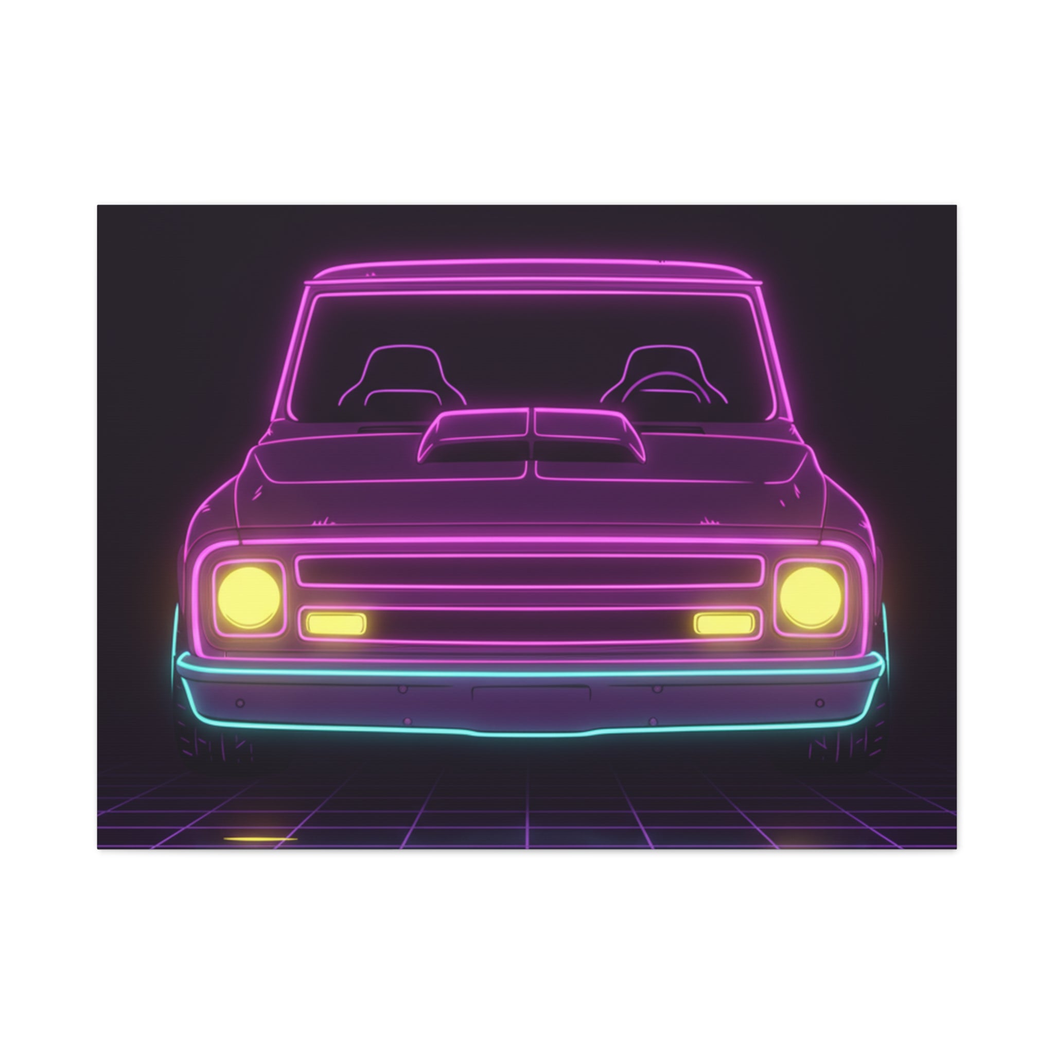 Chevy C10 Pickup (1967-72) Neon Synthwave Canvas Wall Art