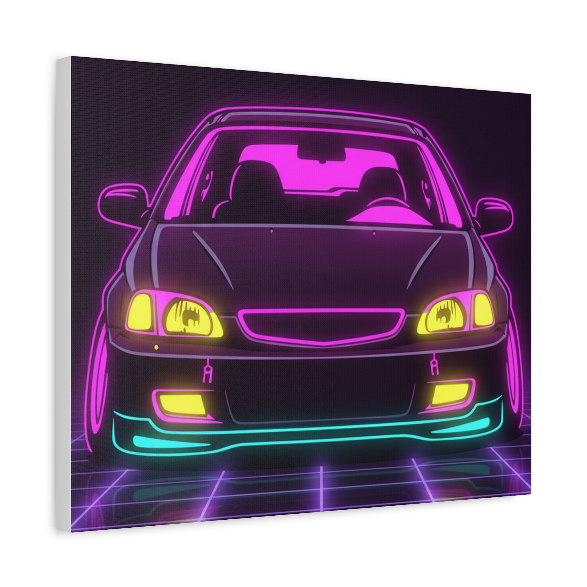 Honda Civic EK Hatch Neon Synthwave Canvas Wall Art