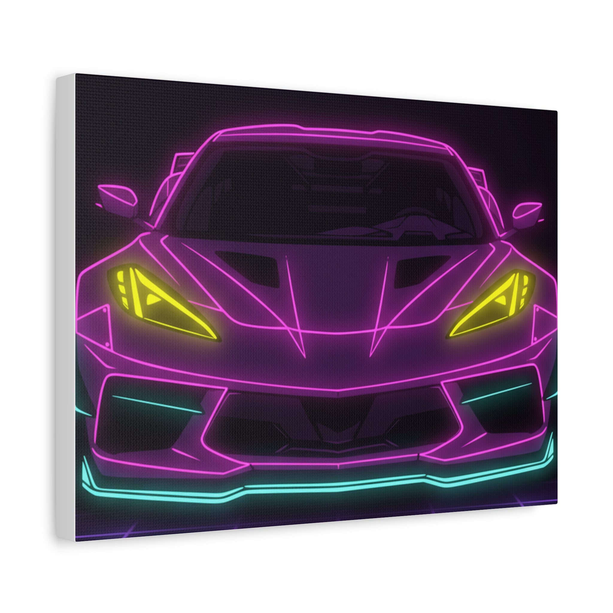 Corvette C8 (2020+) Neon Synthwave Canvas Wall Art